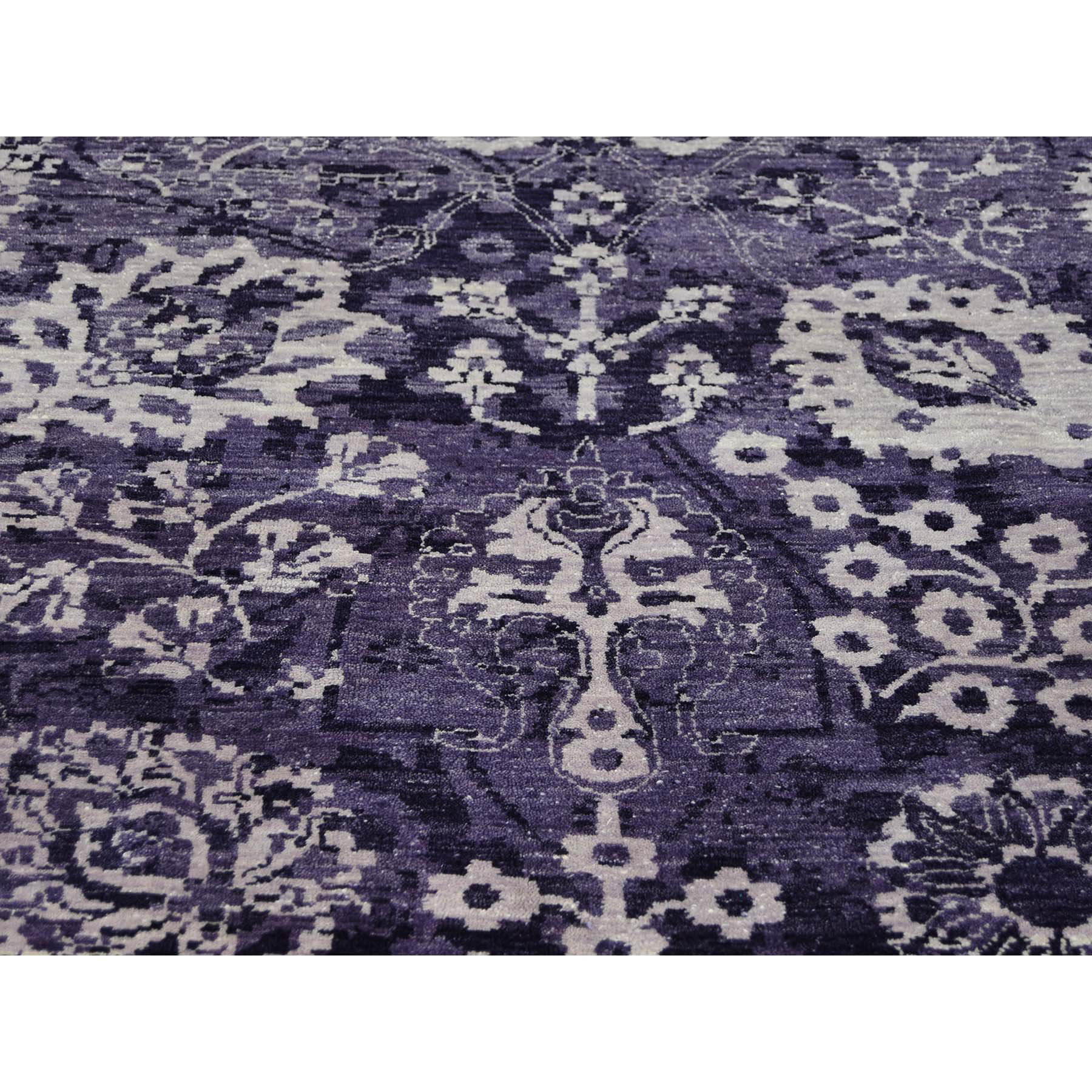 9-x12- Purple Wool And Silk Hand-Knotted Tone on Tone Tabriz Rug 