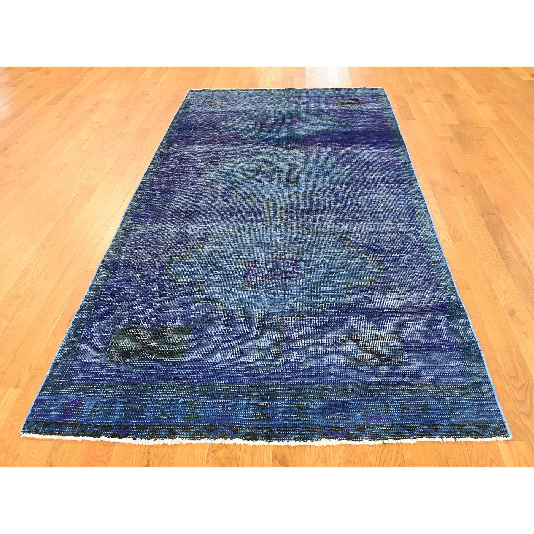 4-4--x9-4-- Overdyed Persian Tabriz Worn Hand-Knotted Wide Runner Rug 