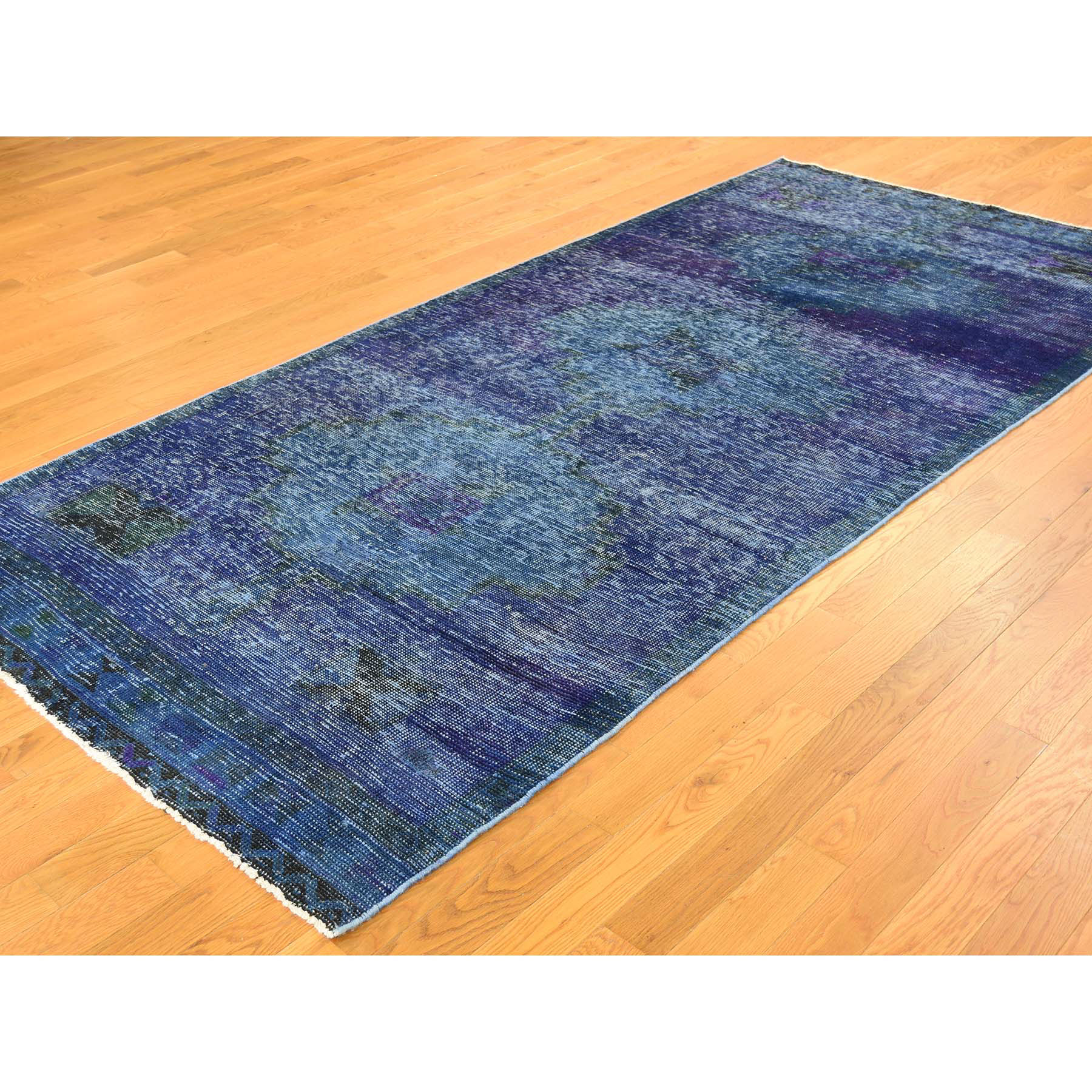 4-4--x9-4-- Overdyed Persian Tabriz Worn Hand-Knotted Wide Runner Rug 
