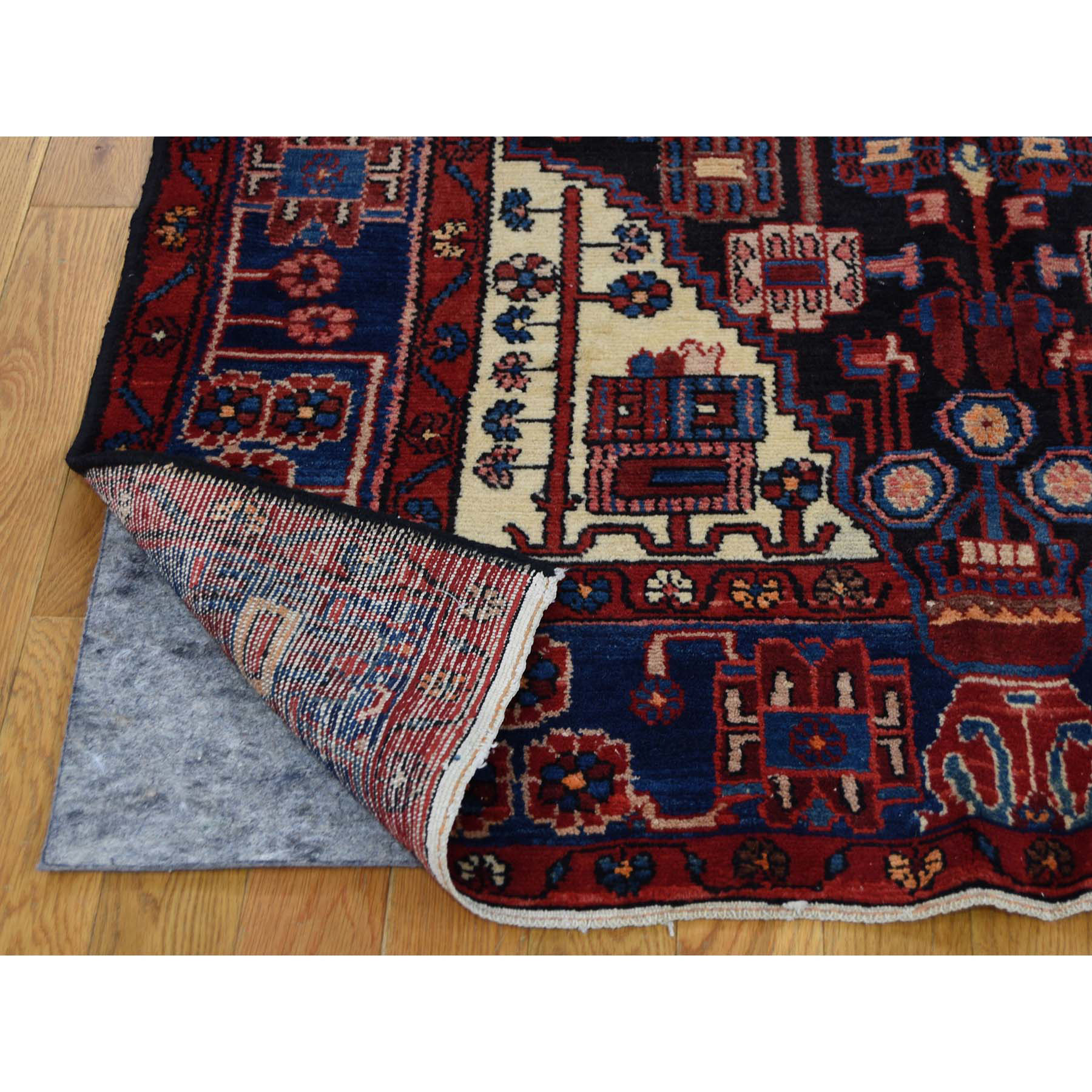 4-2--x9-6-- Hand-Knotted Semi Antique Persian Nahavand Wide Runner Rug 