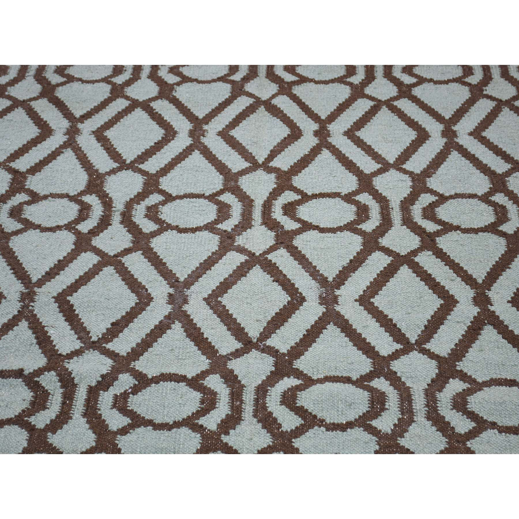 4-3--x5-10-- Hand Woven Light Green Durie Kilim Reversible Flat Weave Rug 