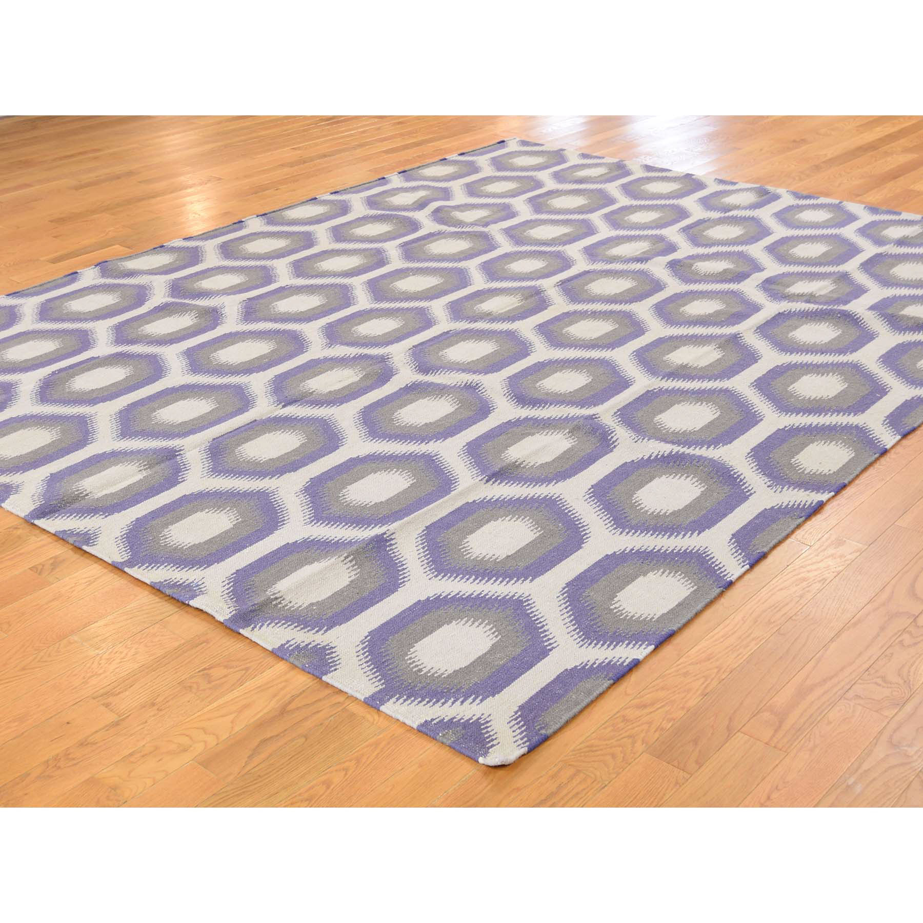 8-10--x12-2-- Purple Flat Weave Durie Kilim Reversible Hand Woven Rug 
