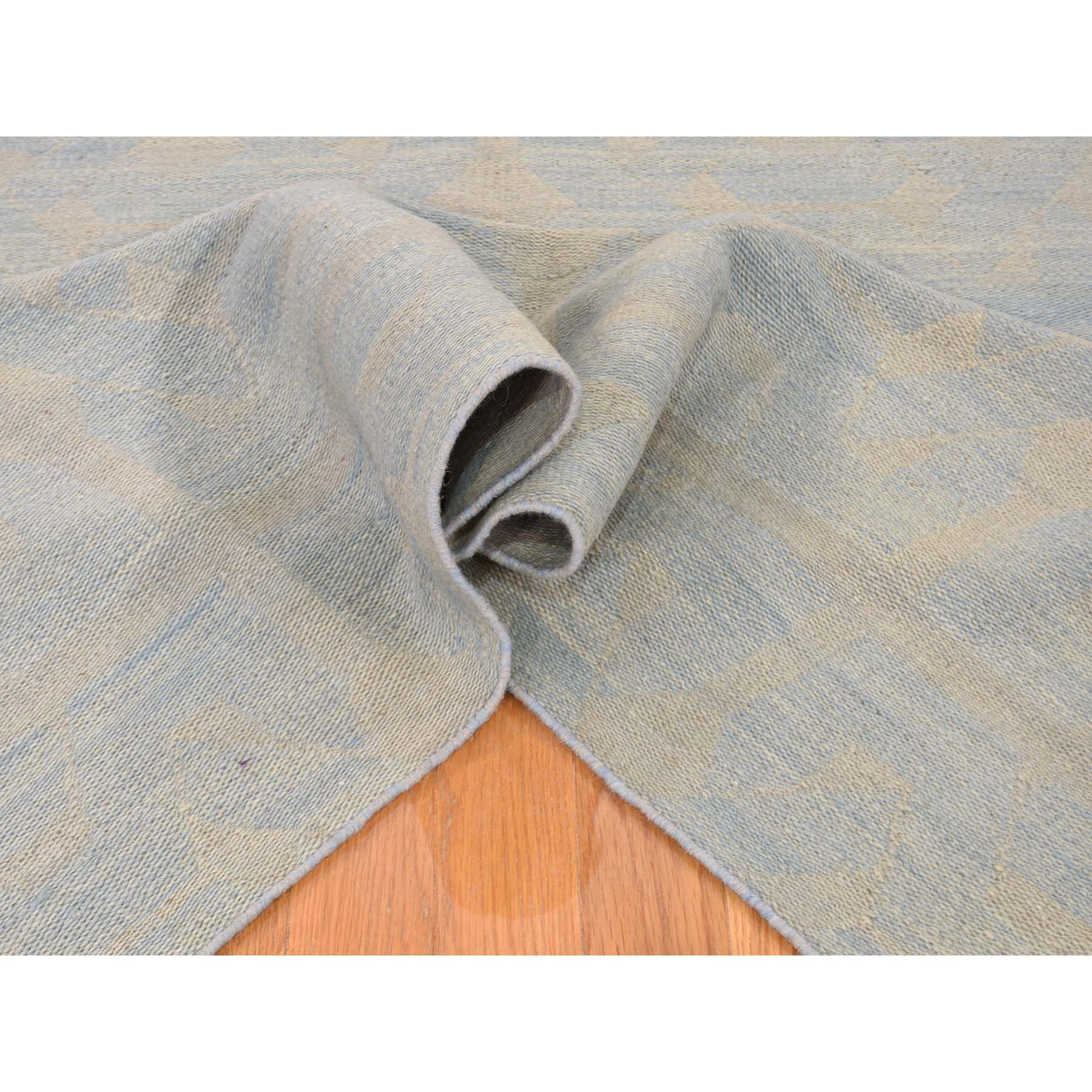 5-x6-10-- Hand-Woven Pure Wool Sky Blue Reversible Kilim Flat Weave Rug 