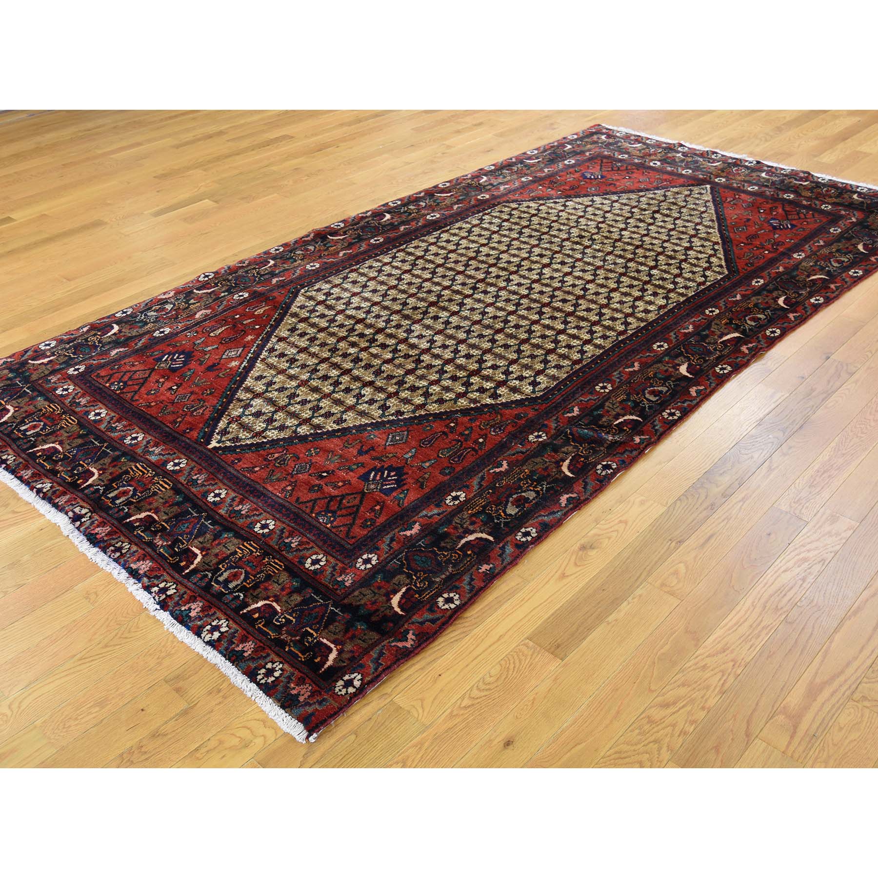 5-4--x10- Hand-Knotted Persian Hamadan Camel Hair Wide Runner Rug 