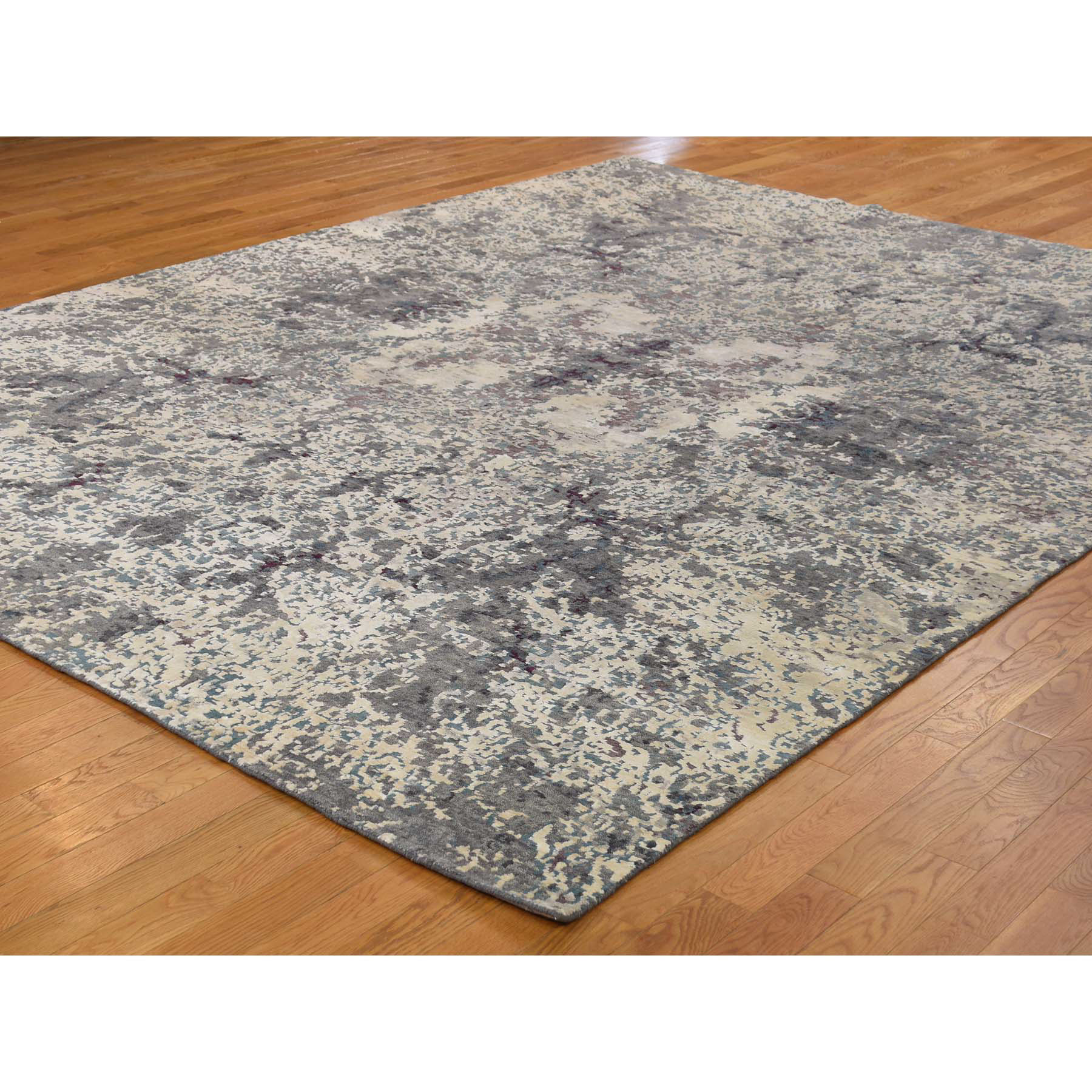 9-10--x13-7-- Hand-Knotted Wool and Silk Abstract Design Modern Rug 