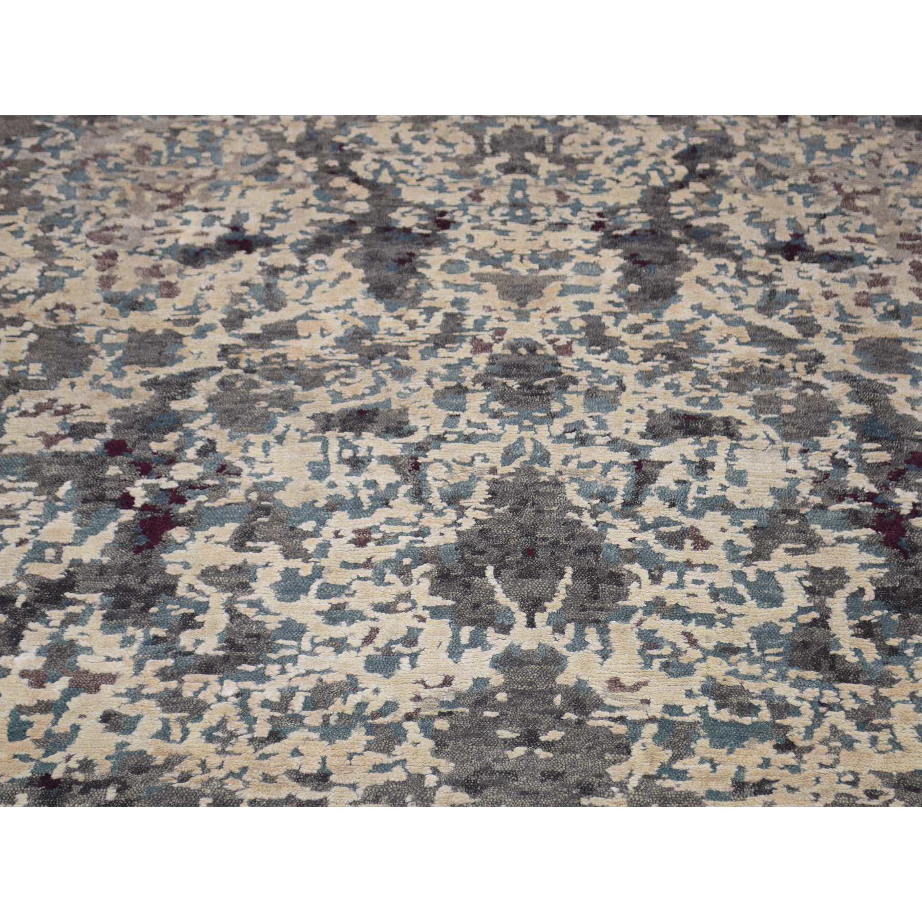 9-10--x13-7-- Hand-Knotted Wool and Silk Abstract Design Modern Rug 
