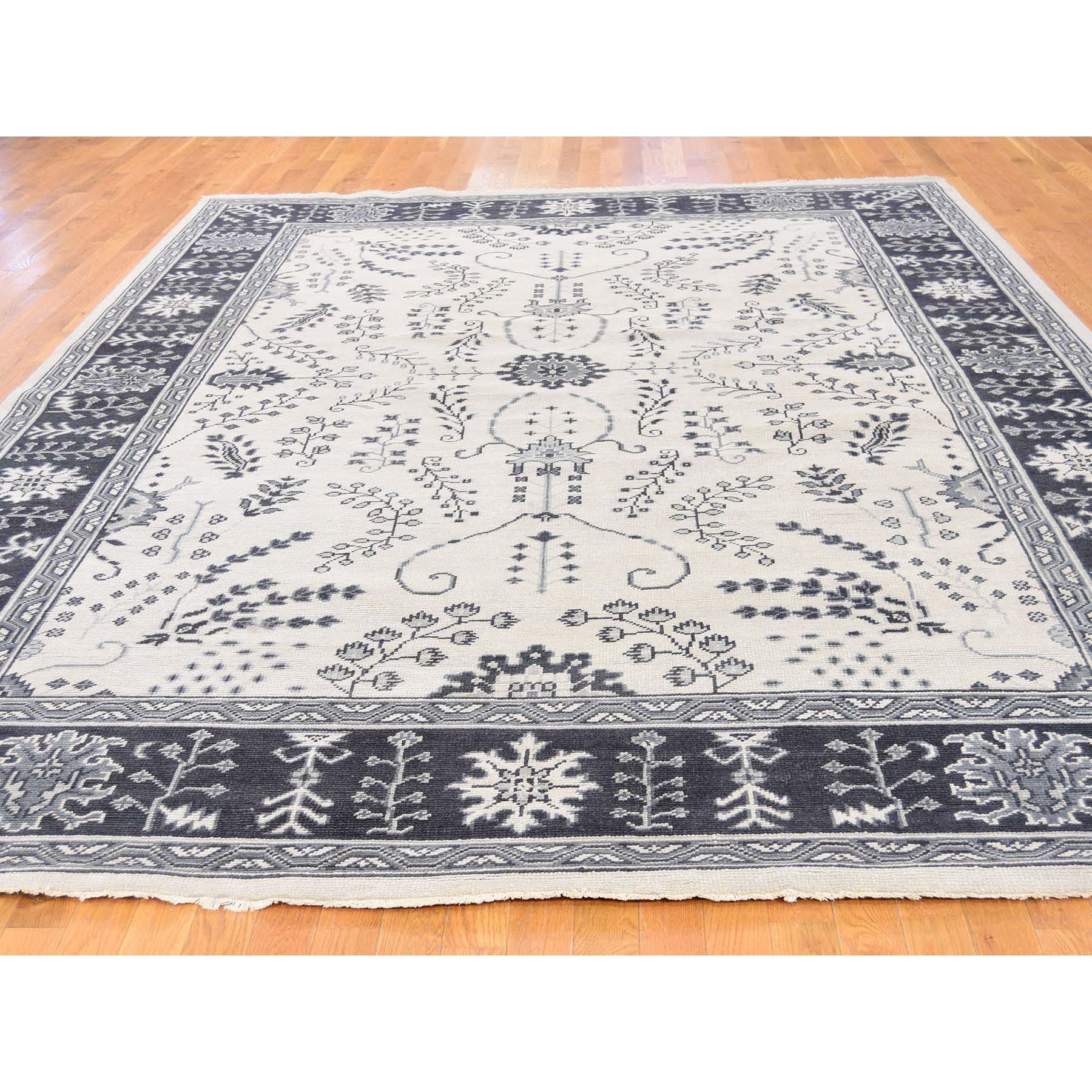 8-x10- Ivory Turkish Knot Oushak Hand-Knotted Pure Wool Oriental Rug 