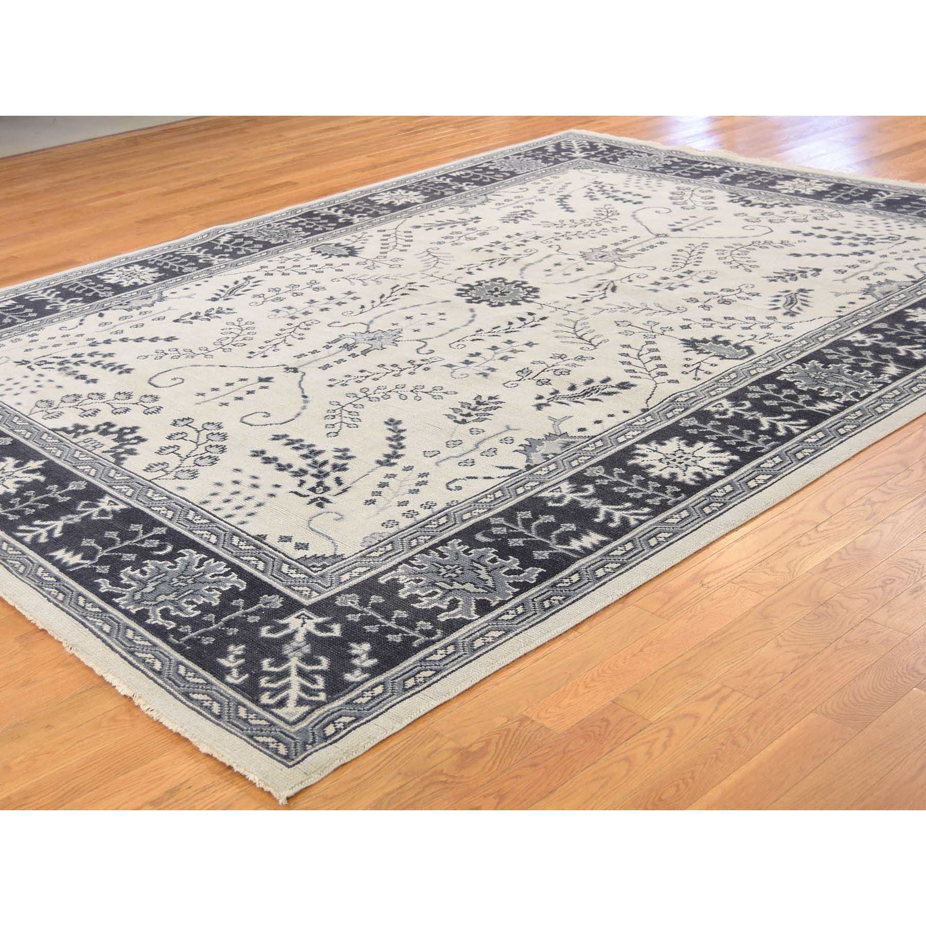8-x10- Ivory Turkish Knot Oushak Hand-Knotted Pure Wool Oriental Rug 