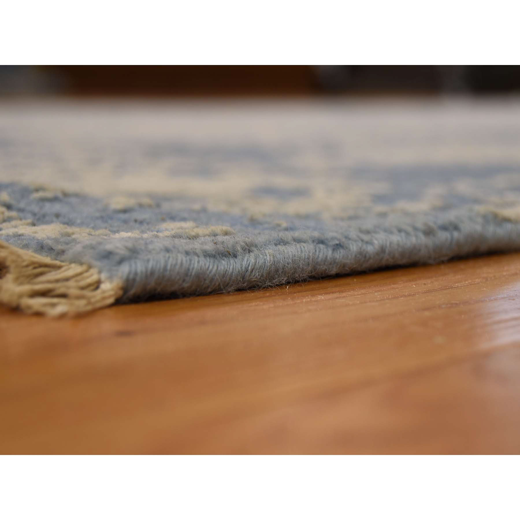 6-1--x9- Denim Blue Wool and Pure Silk Hand-Knotted Broken Persian Design Rug 