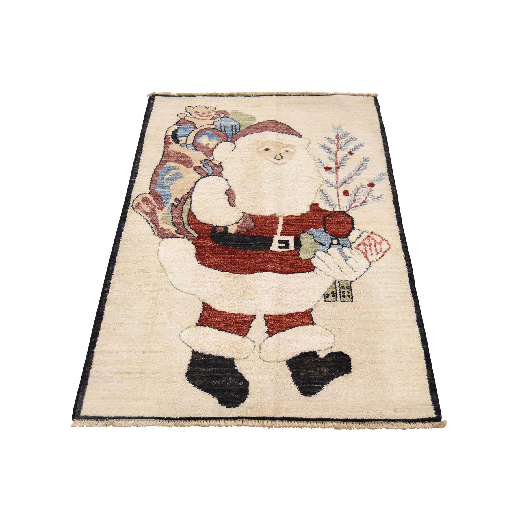 2'3''X3'10'' Hand-Knotted Pure Wool Fluffy Beard Santa Claus Peshawar Quality Rug moac8bec
