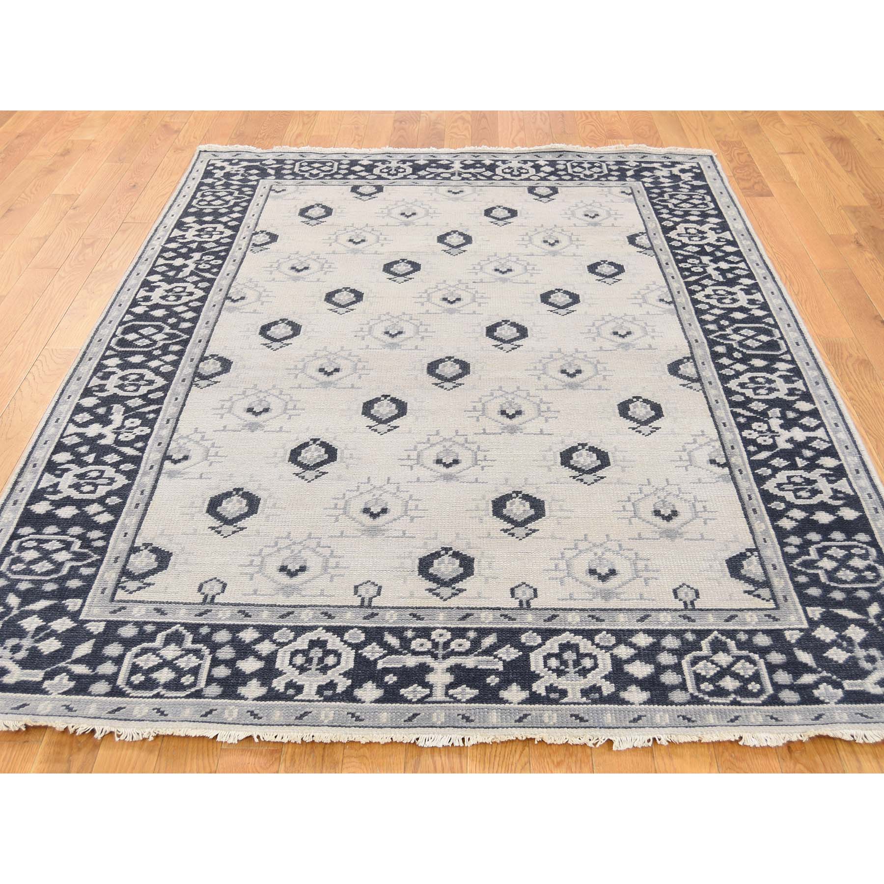 5-1--x7-1-- Hand-Knotted Turkish Knot Oushak Ivory Pure Wool Oriental Rug 