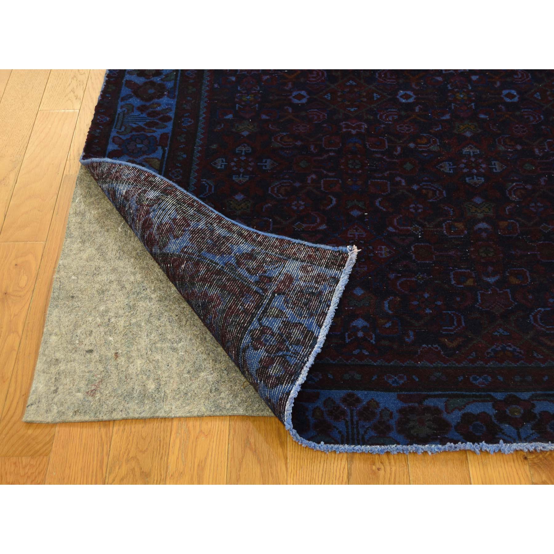 4-8--x9-6-- Overdyed Persian Birjand Hand-Knotted Wide Runner Rug 
