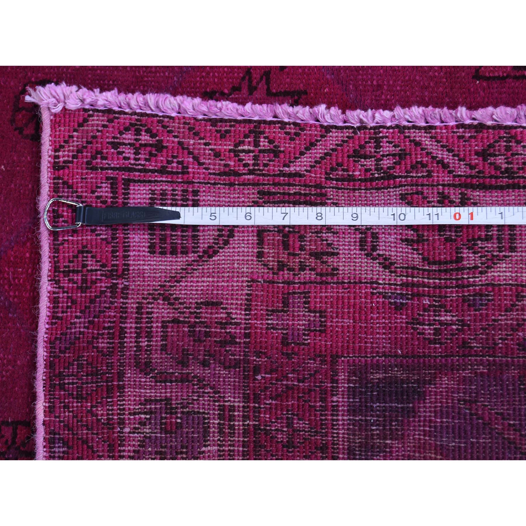 4-9--x10-9-- Overdyed Persian Hamadan Worn Hand-Knotted Wide Runner Rug 
