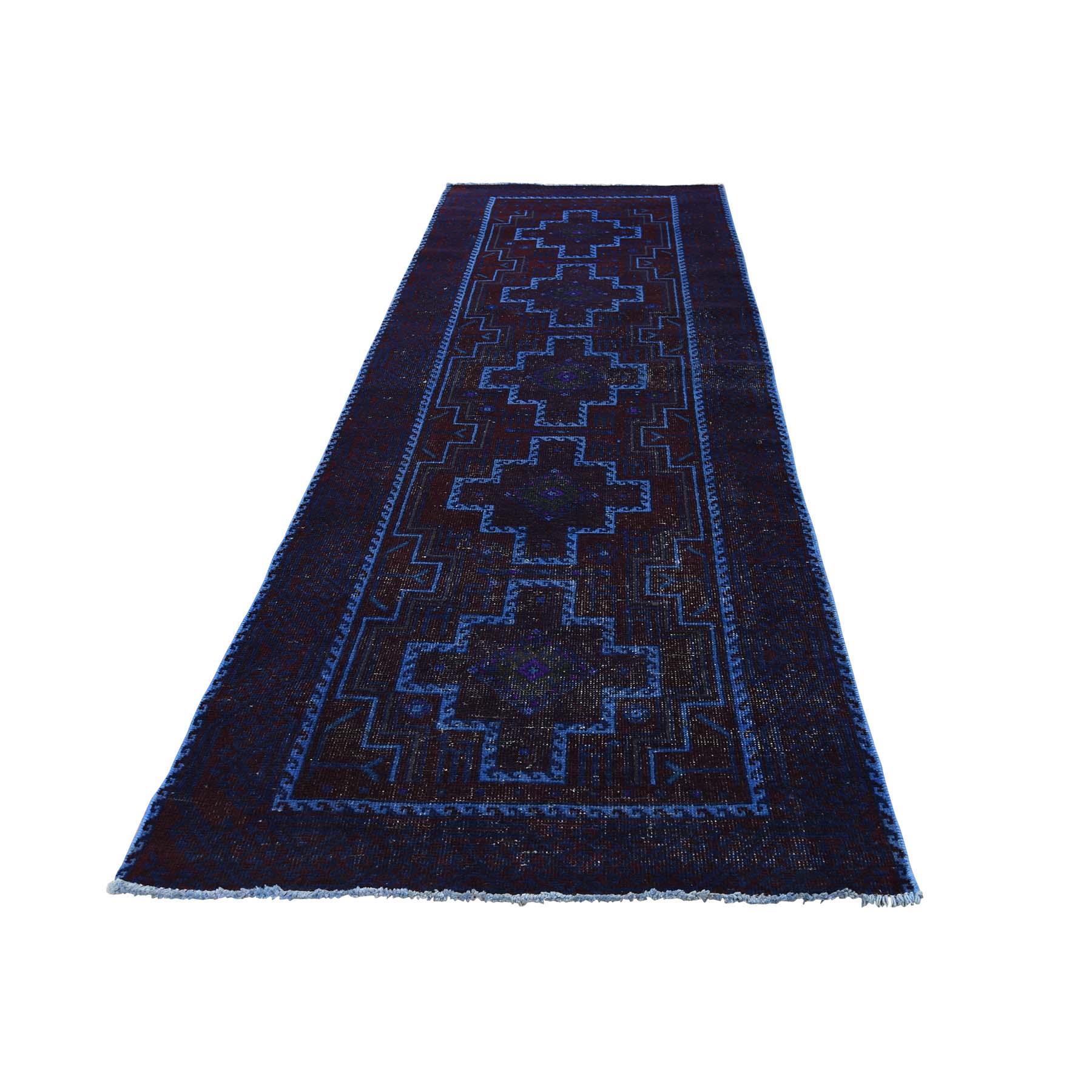 3-1--x10- Hand Knotted Vintage Overdyed Persian Hamadan Runner Rug 