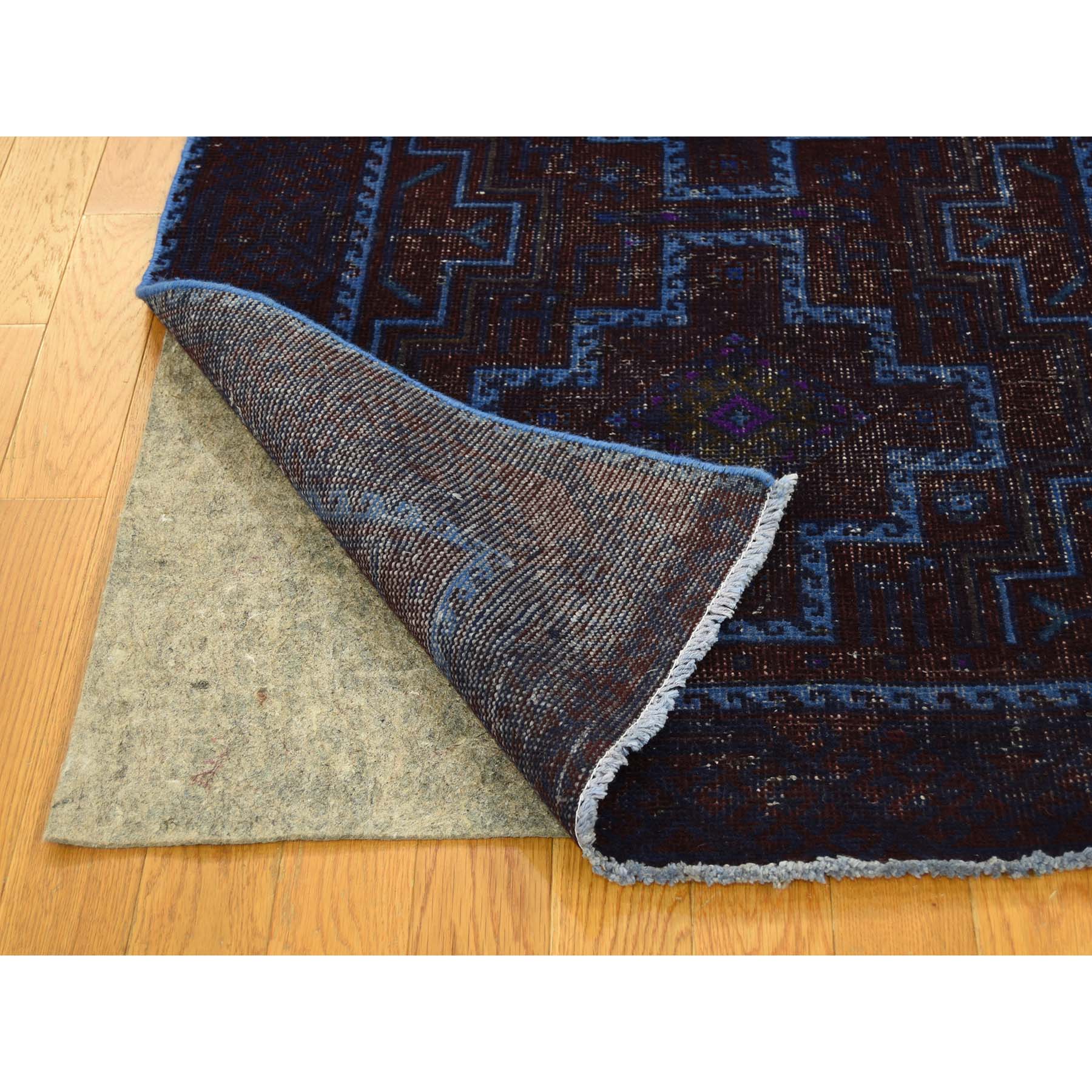 3-1--x10- Hand Knotted Vintage Overdyed Persian Hamadan Runner Rug 