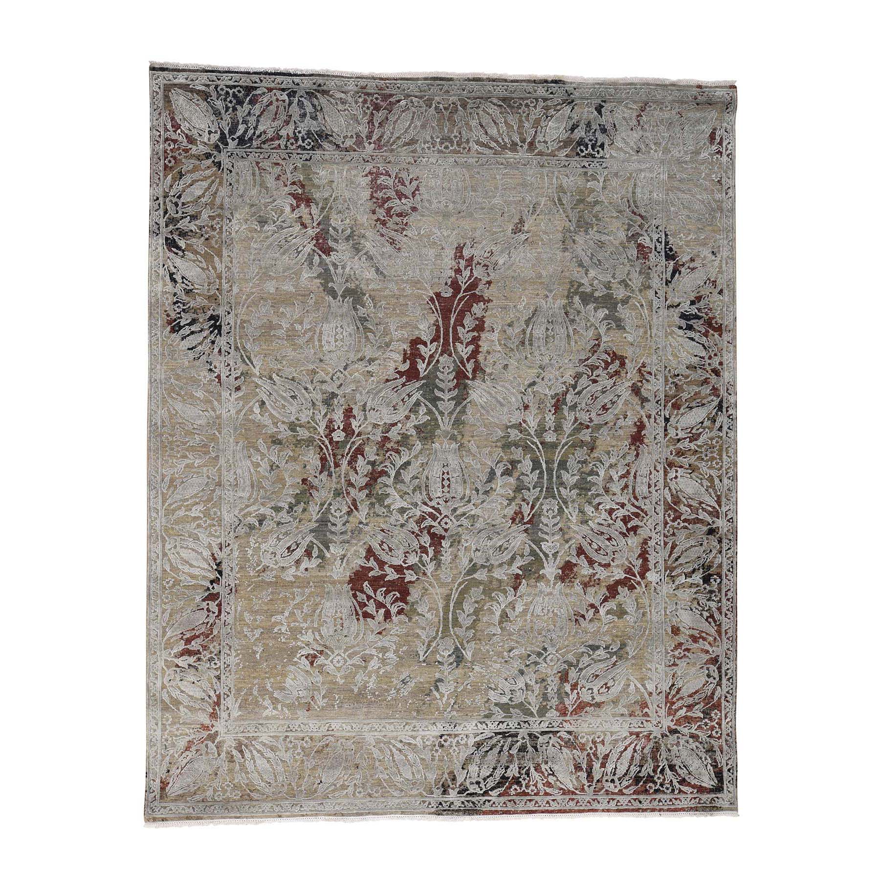 8'1''X10'1' Silk With Textured Wool Broken Tulip Design Hand-Knotted Oriental Rug moac87bb
