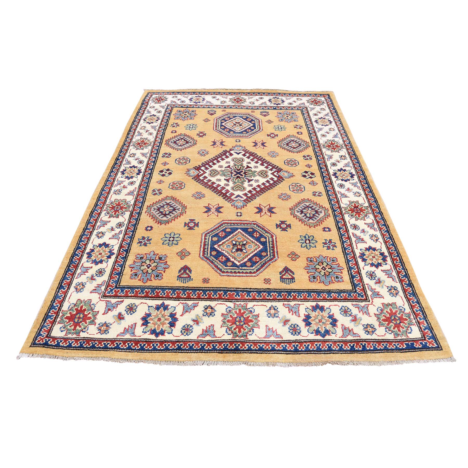 4-1--x6- Gold Special Kazak Tribal Design Hand-Knotted Oriental Rug 