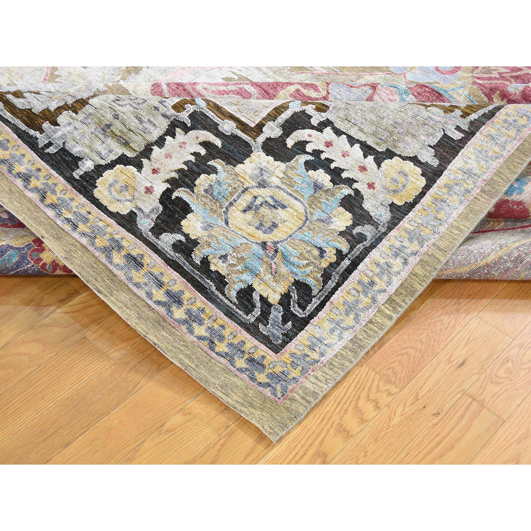 11-8--x15- Arts And Crafts Design Silk with Oxidized Wool Hand Knotted Oversize Rug 