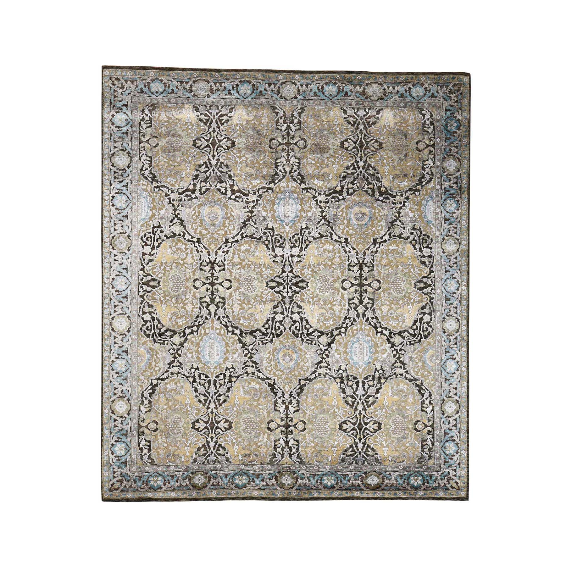8'4''X9'9'' Silk With Textured Wool Ancient Cartouche Design Hand Knotted Rug moac8970