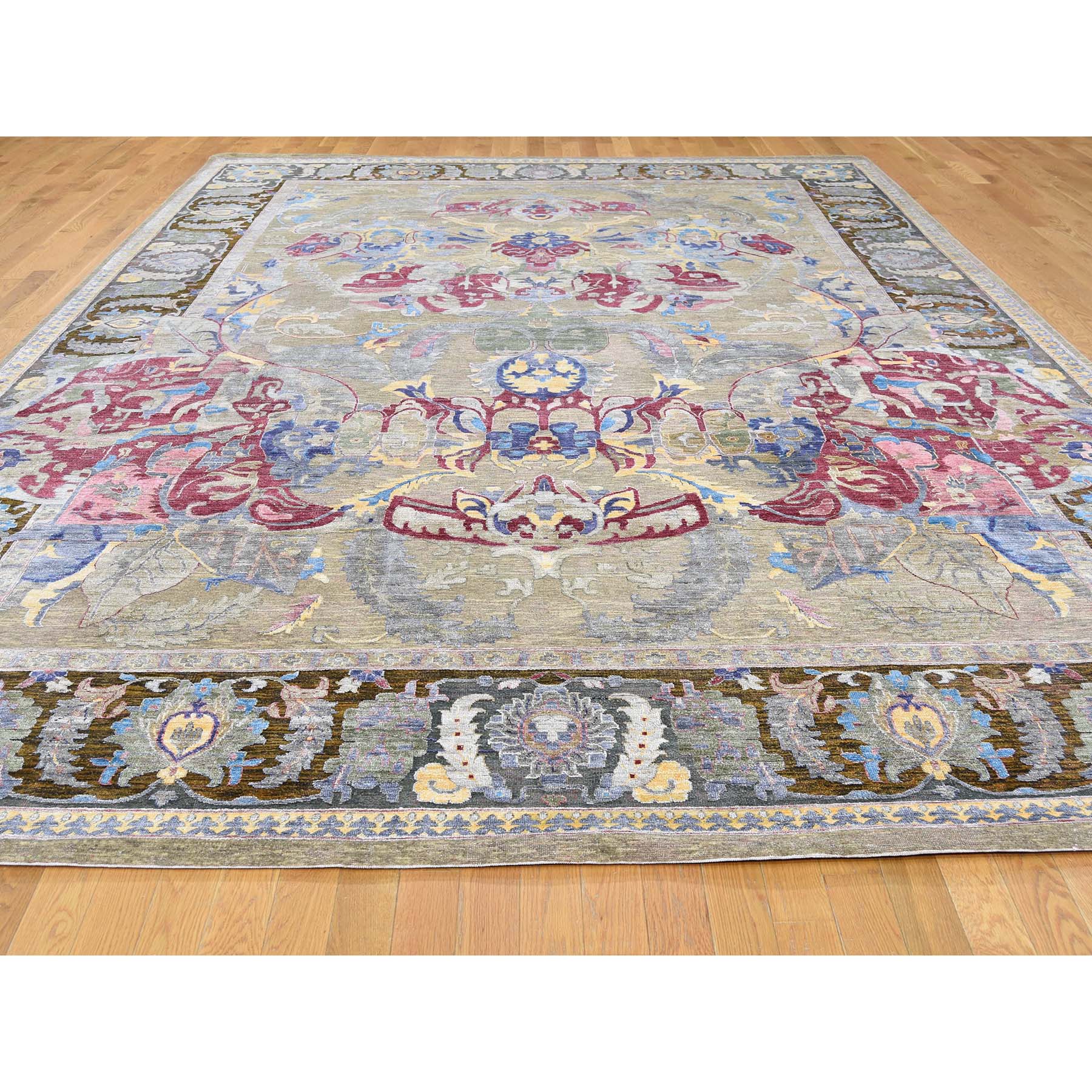 10-x14- Hand Knotted Arts And Crafts Design Silk with Oxidized Wool Oriental Rug 