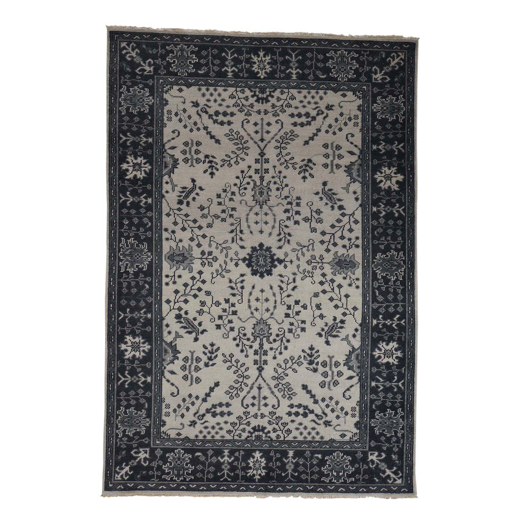 6-x9- Turkish Knot Oushak Sarouk Design Cropped Thin Hand-Knotted Oriental Rug 