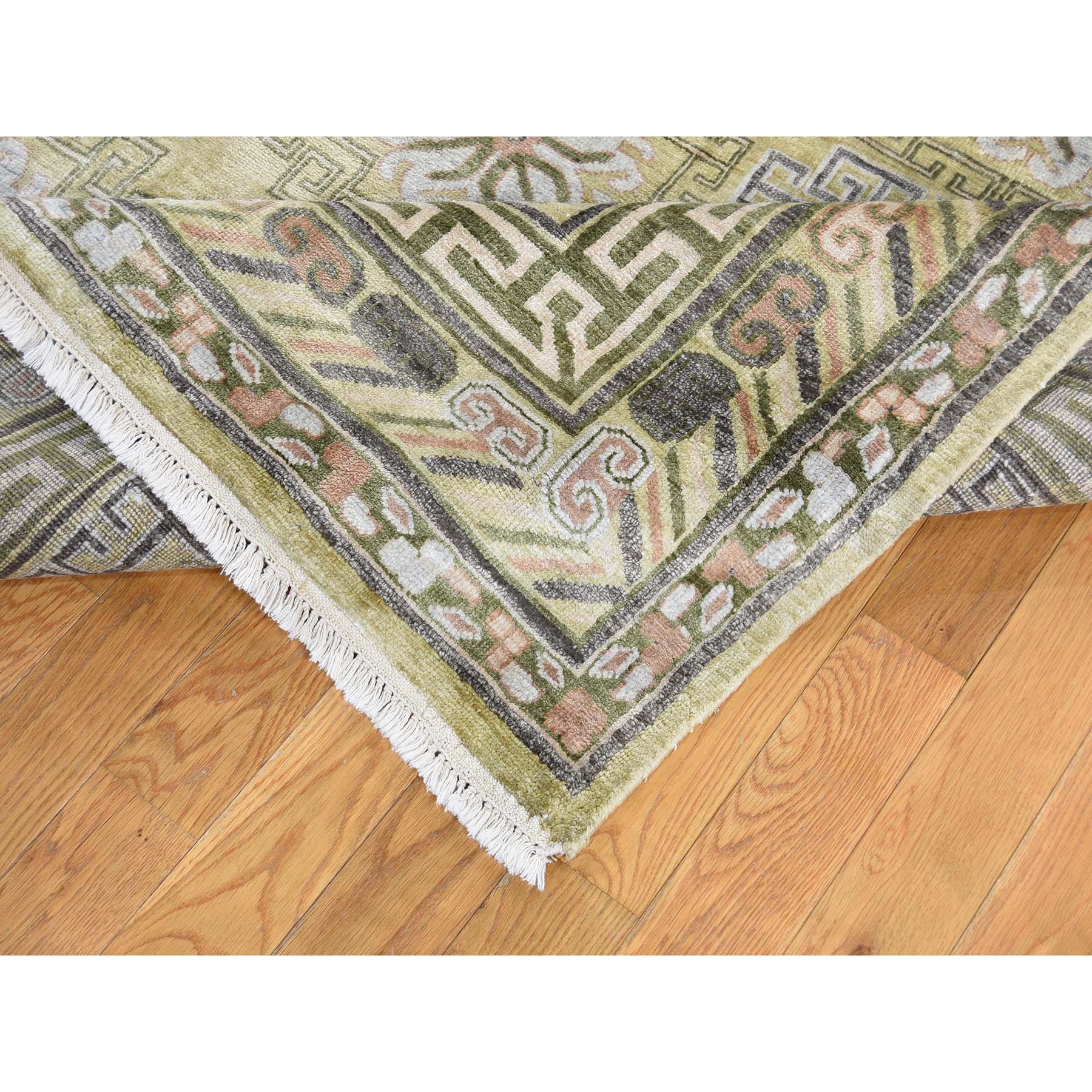 8-7 x11-10  Hand Knotted Pure Silk Khottan Design With Greens Oriental Rug 