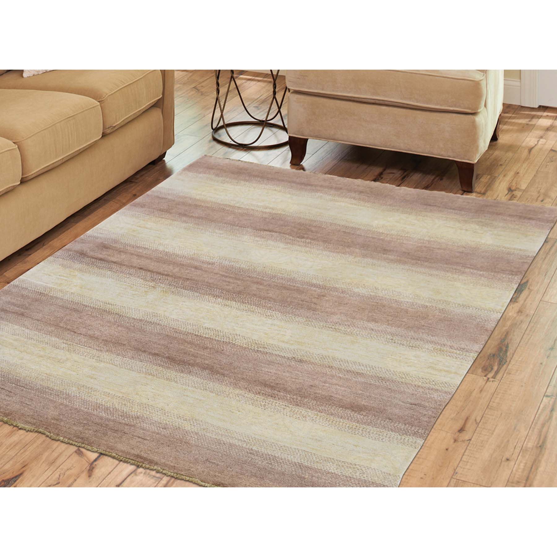 4-7 x6-3  Hand Knotted Pure Wool Gabbeh Peshawar Striped Design Rug 