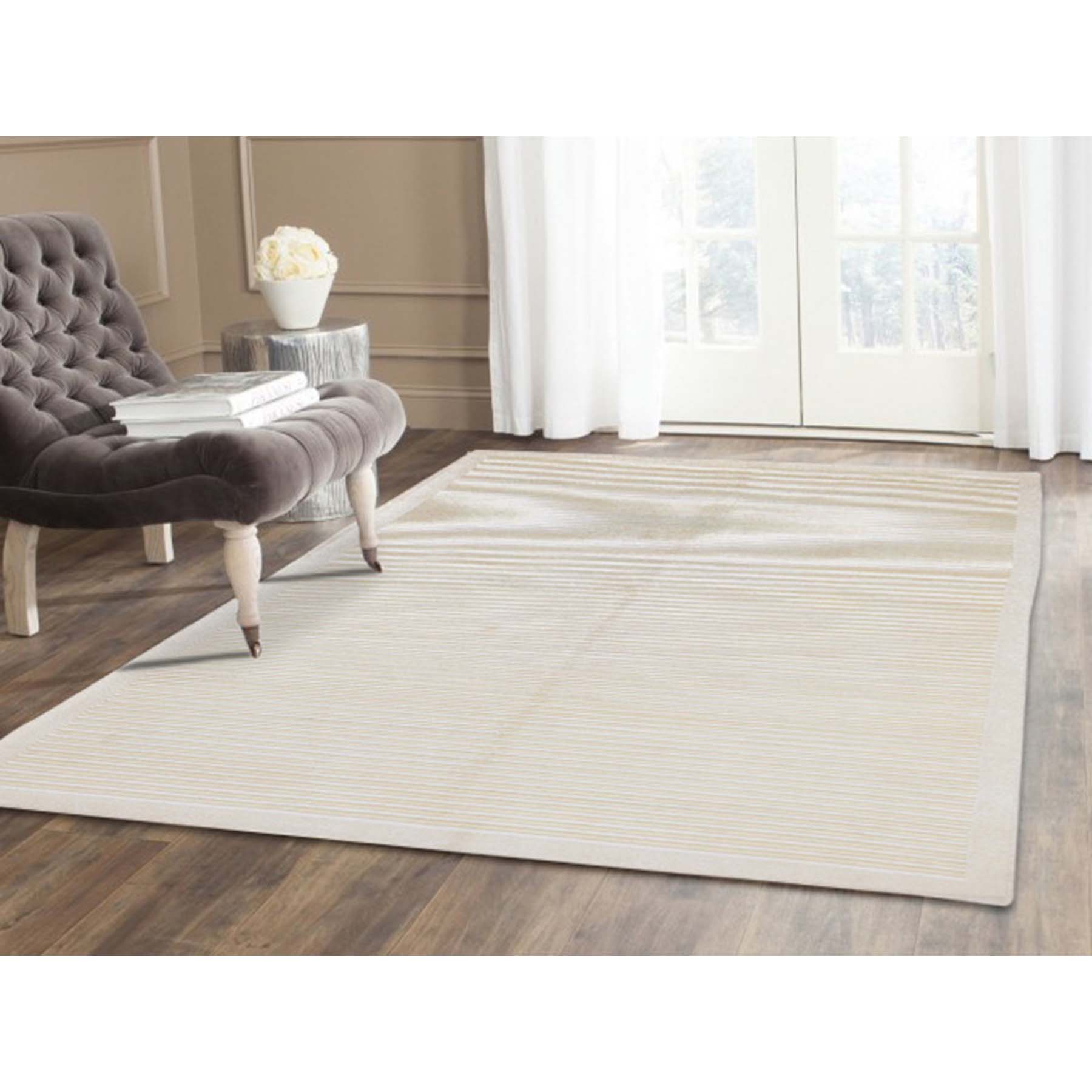 5-5 X8-2  Modern Cut and Loop Striped Design Hand Knotted Oriental Rug 