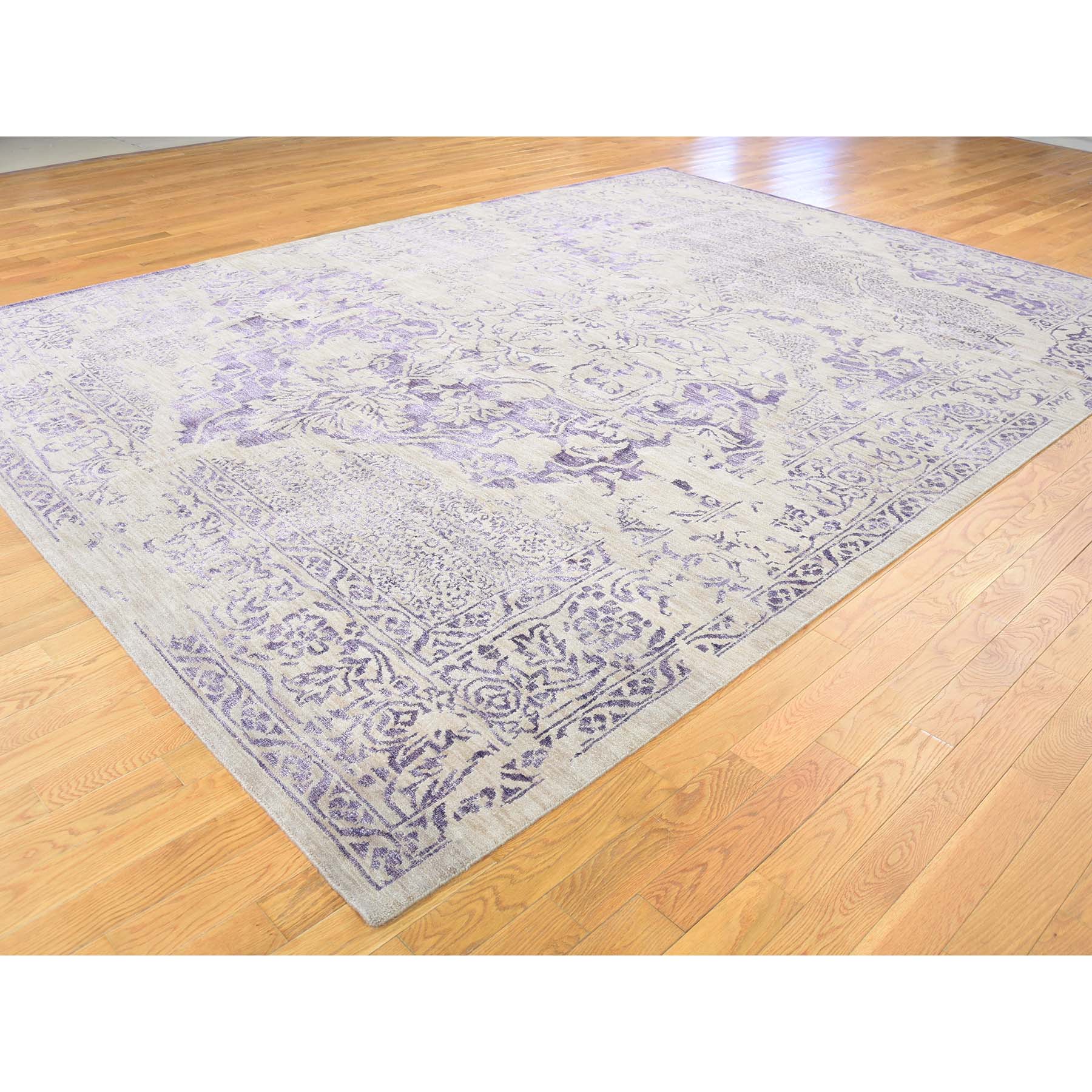 9-x12- Wool and Silk Tone on Tone Broken Design Kashan Ultra Violet Hand Knotted Rug 