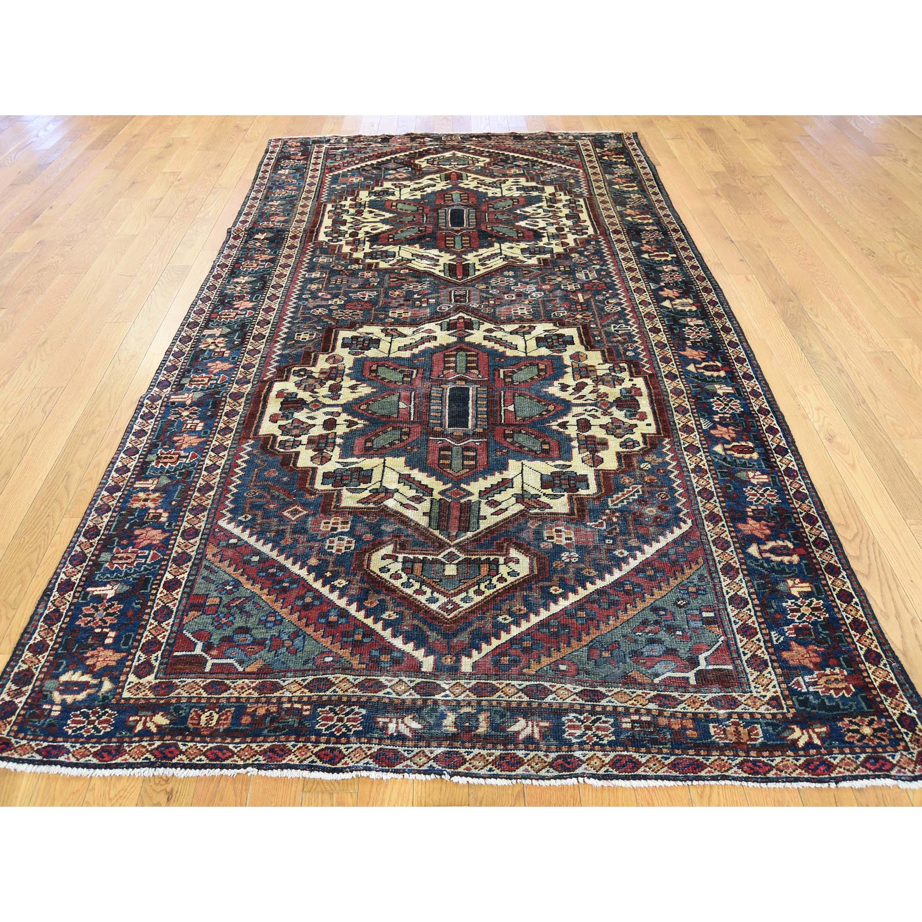 5-2 x9-9  Vintage Persian Bakhtiari Even Wear Hand Knotted Wide Runner Rug 
