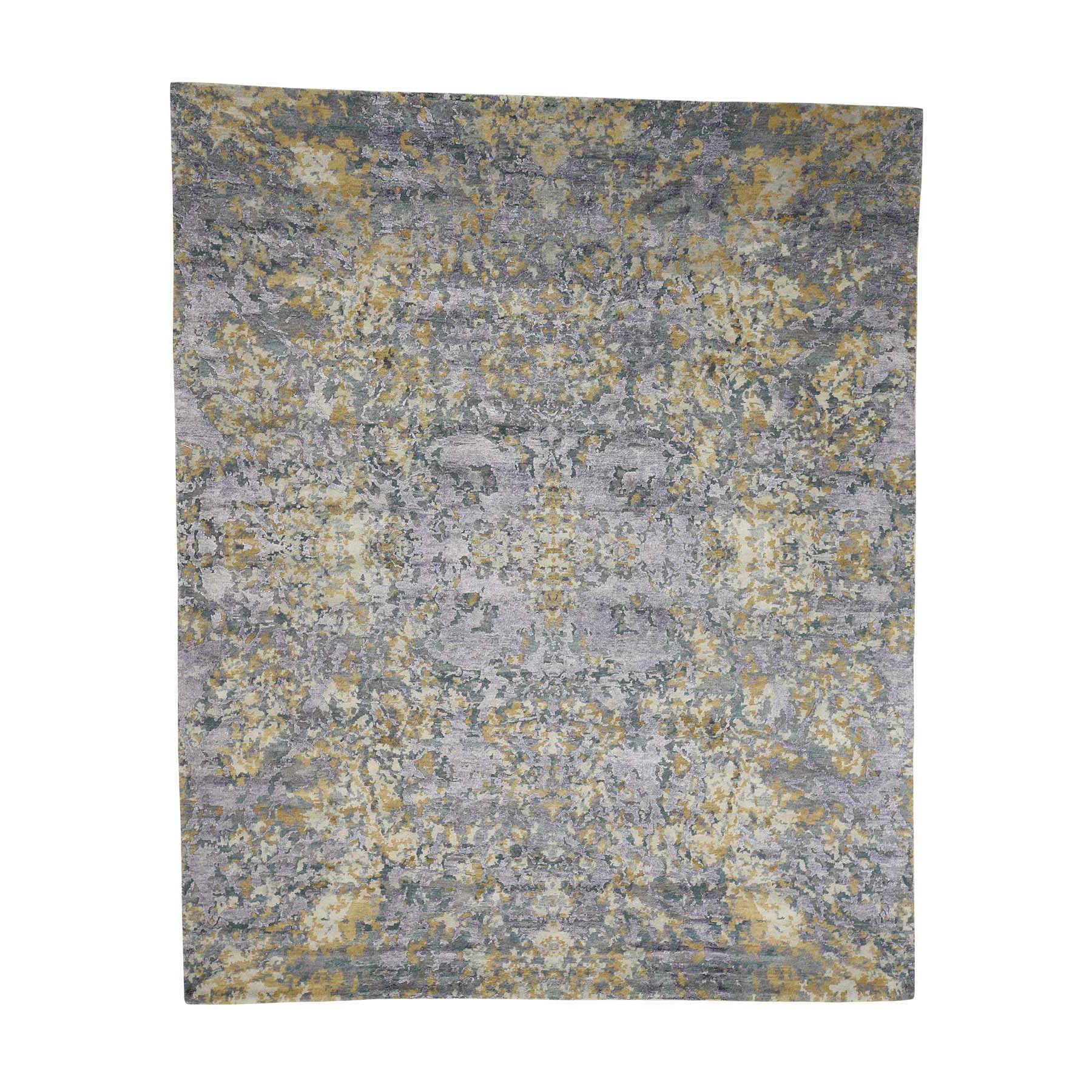 8-x9-10  Abstract Design Wool and Silk Hi-Lo Pile Hand-Knotted Rug 