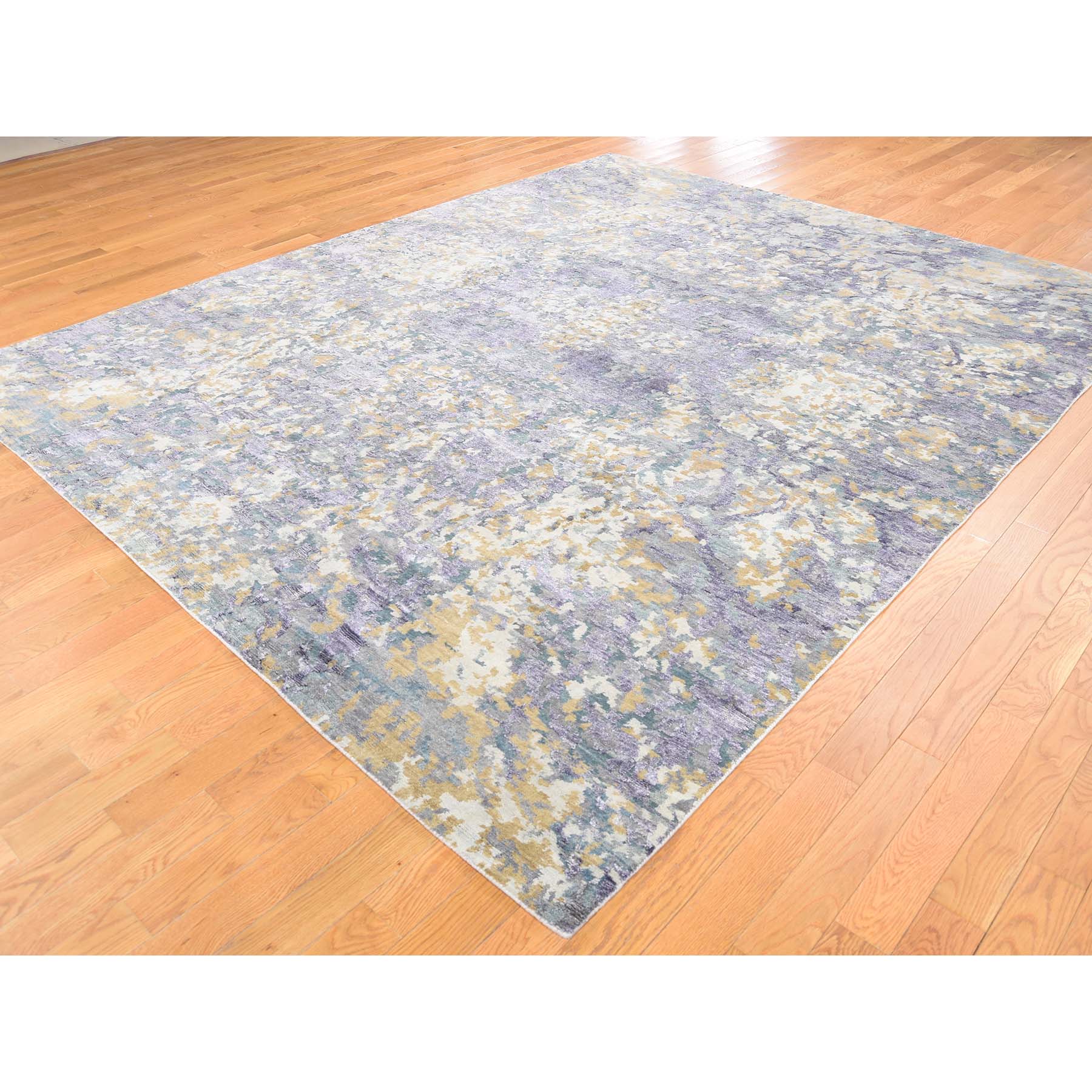 8-x9-10  Abstract Design Wool and Silk Hi-Lo Pile Hand-Knotted Rug 