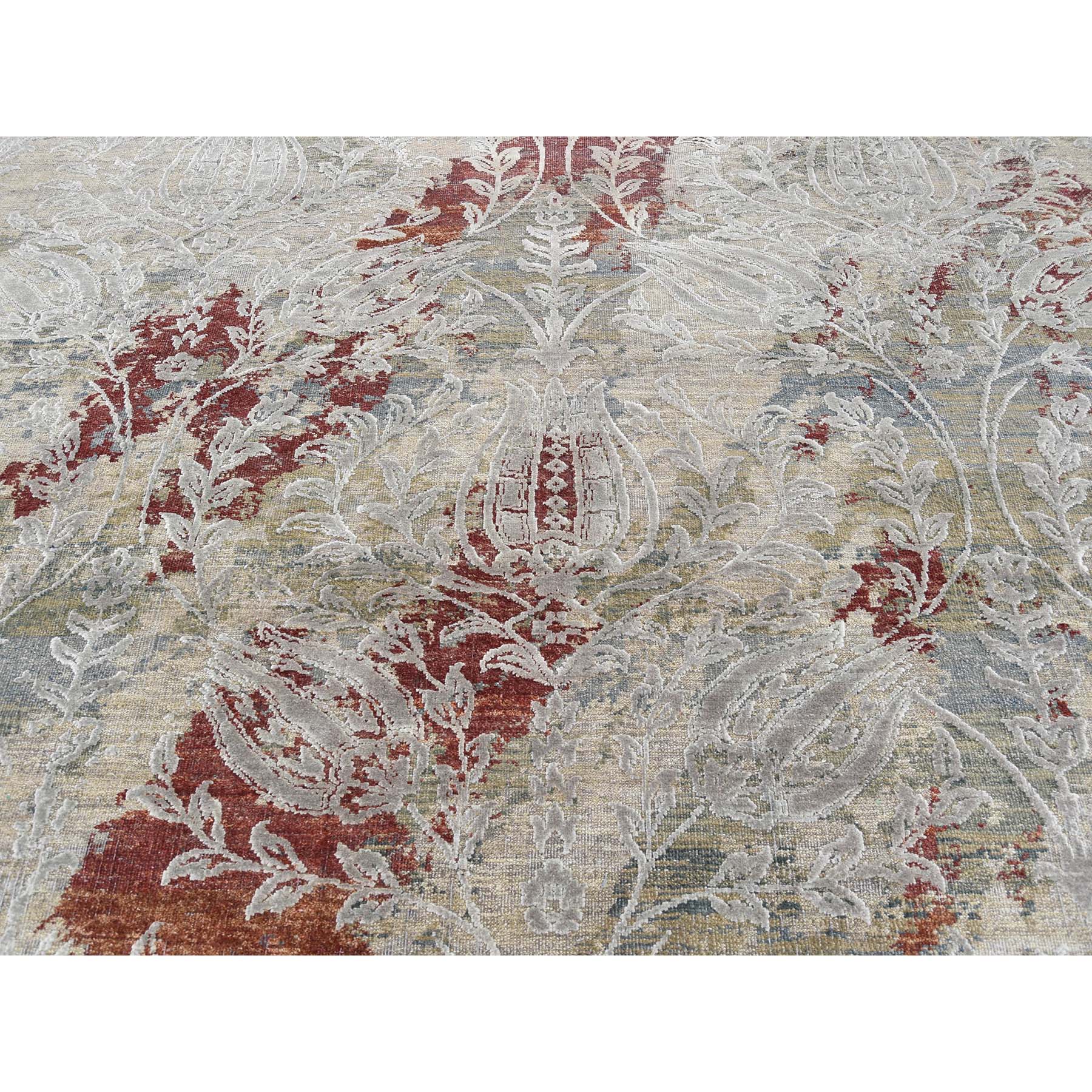 9-1 x12-2  Silk With Textured Wool Broken Tulip Design Hand-Knotted Oriental Rug 