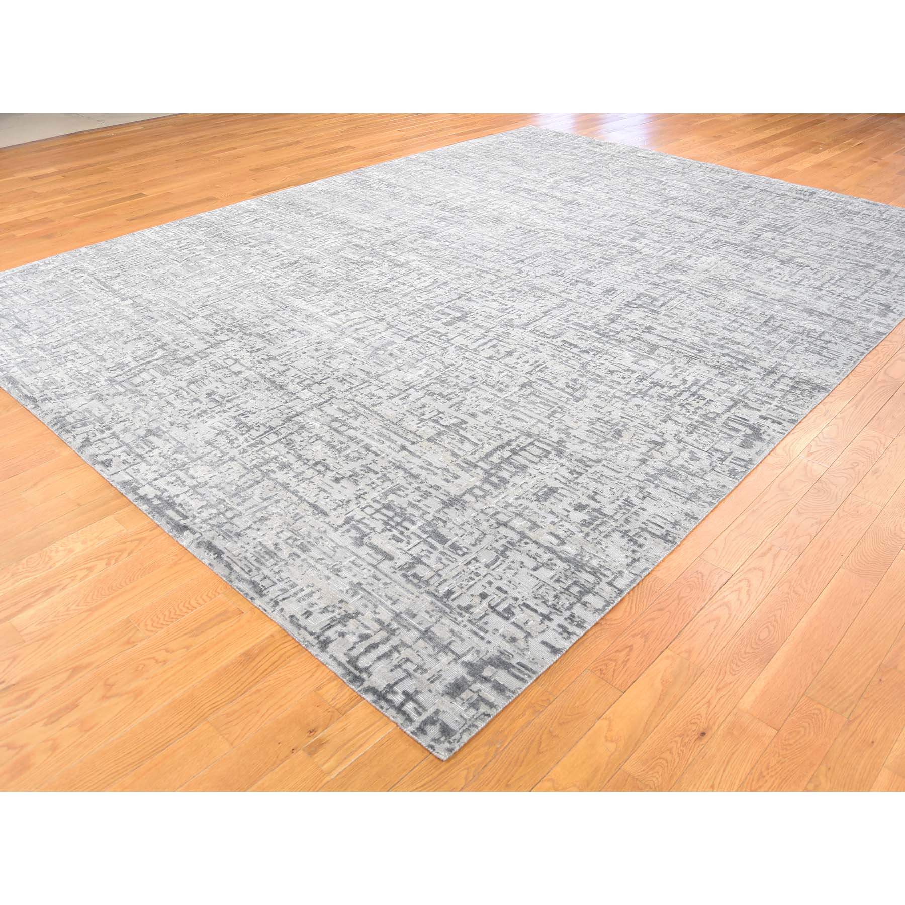 9-2 x12-4  THE MATRIX Pure Silk with Textured Wool Tone on Tone Hand-Knotted Rug 