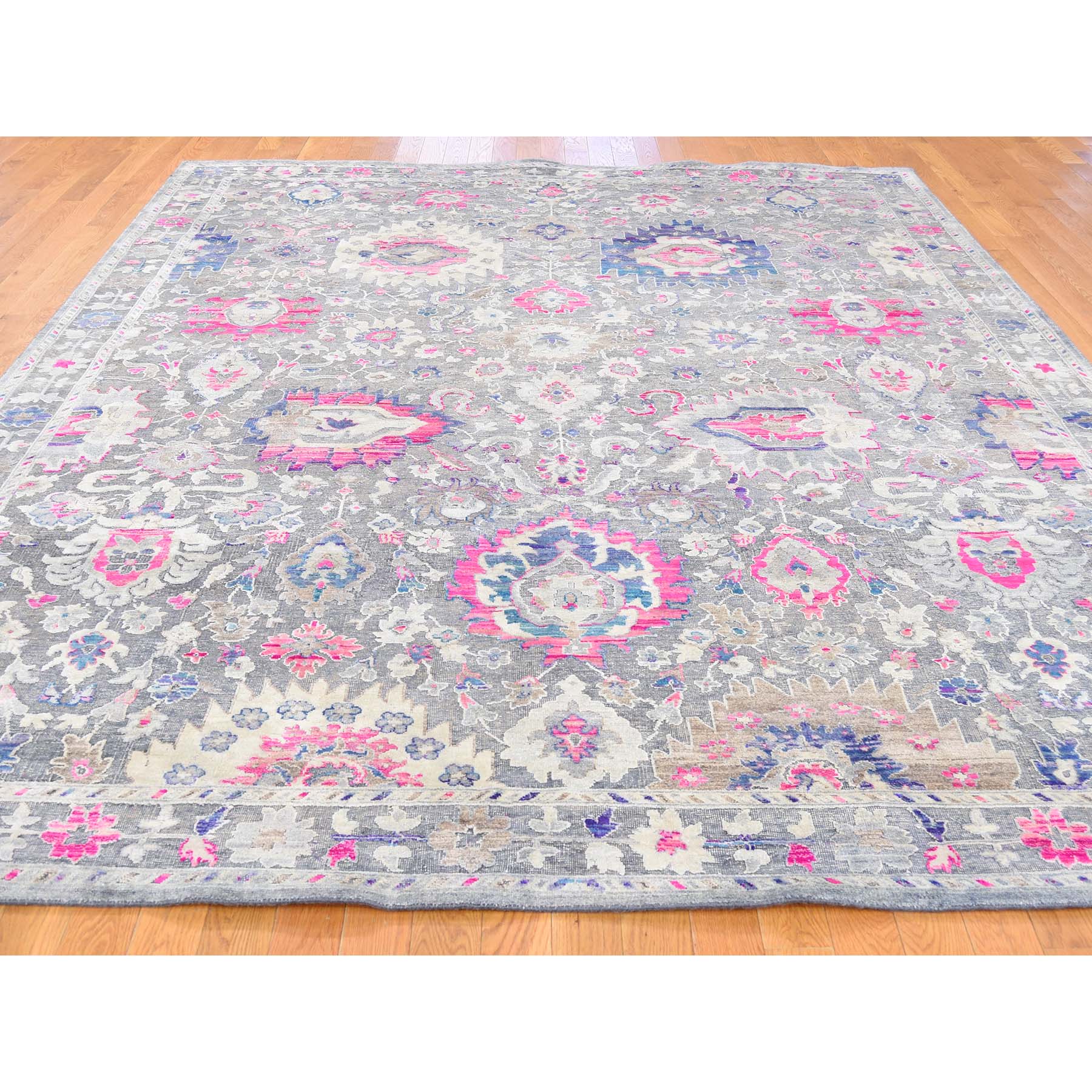8-1 x10-2 Sari Silk With Textured Wool Hand Knotted Oushak Influence Rug 