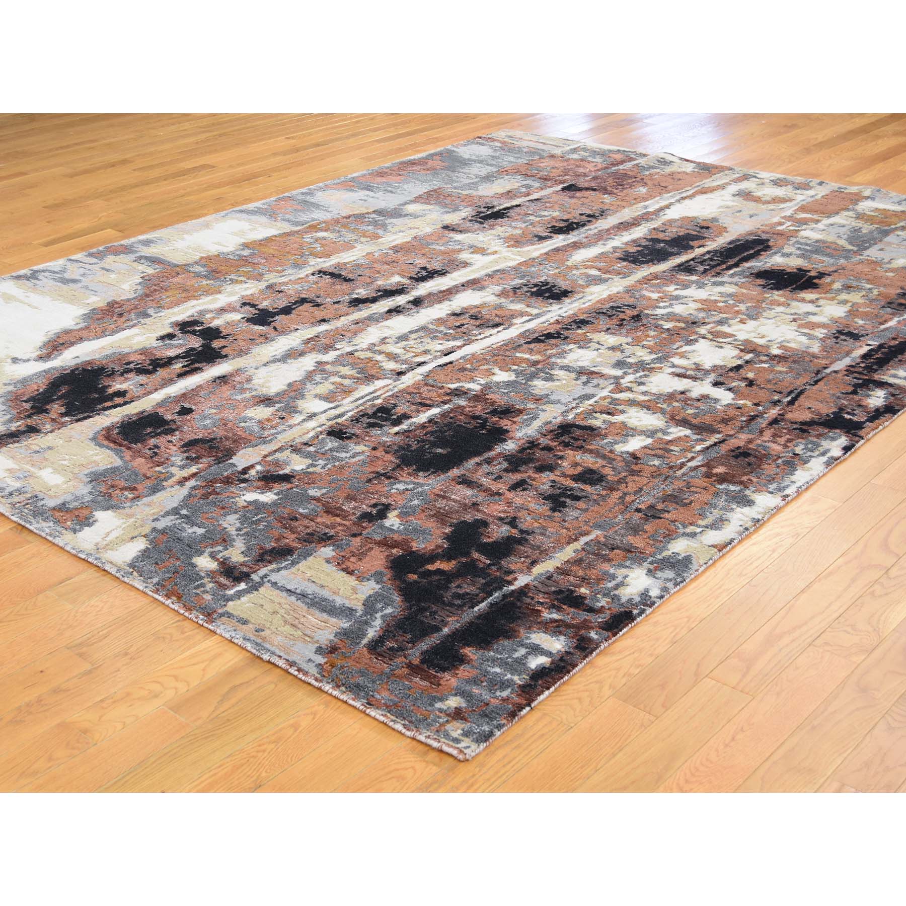 8-x10-1  Abstract Design Wool and Silk Hi-Lo Pile Hand-Knotted Oriental Rug 