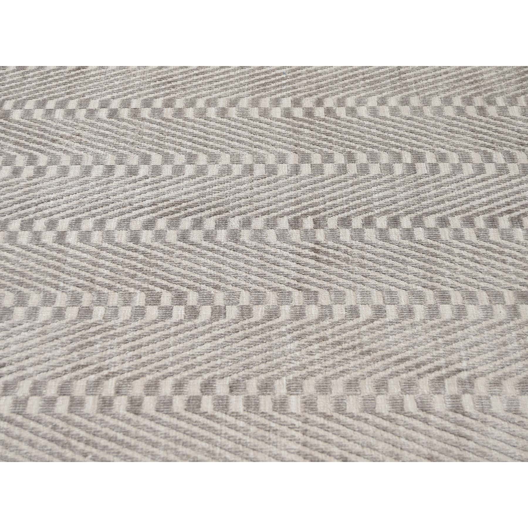 8-9 x11-7  Hand-Loomed Art Silk Grey Modern Tone on Tone Oriental Rug 