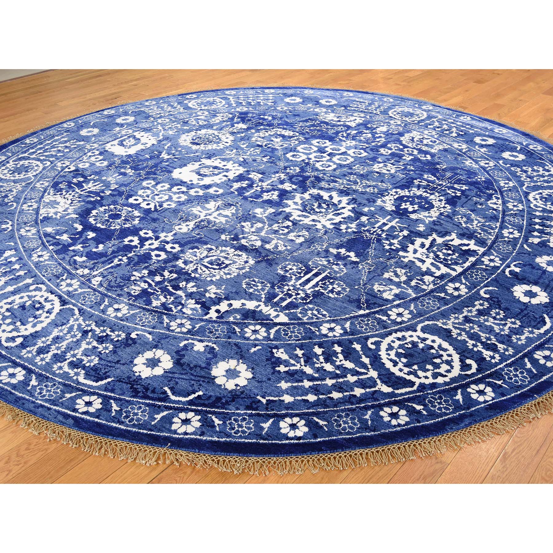 8-x8- Hand-Knotted Round Tabriz Tone on Tone Wool and Silk Oriental Rug 