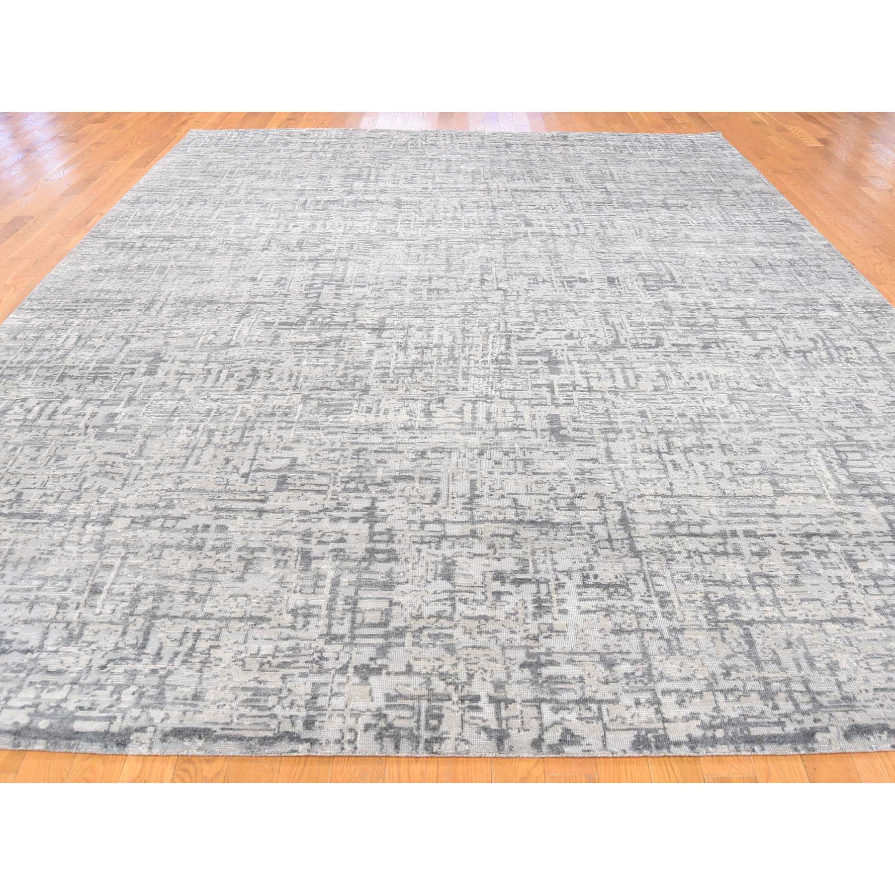 9-2 x12-3  THE MATRIX Pure Silk with Oxidized Wool Tone on Tone Hand-Knotted Rug 