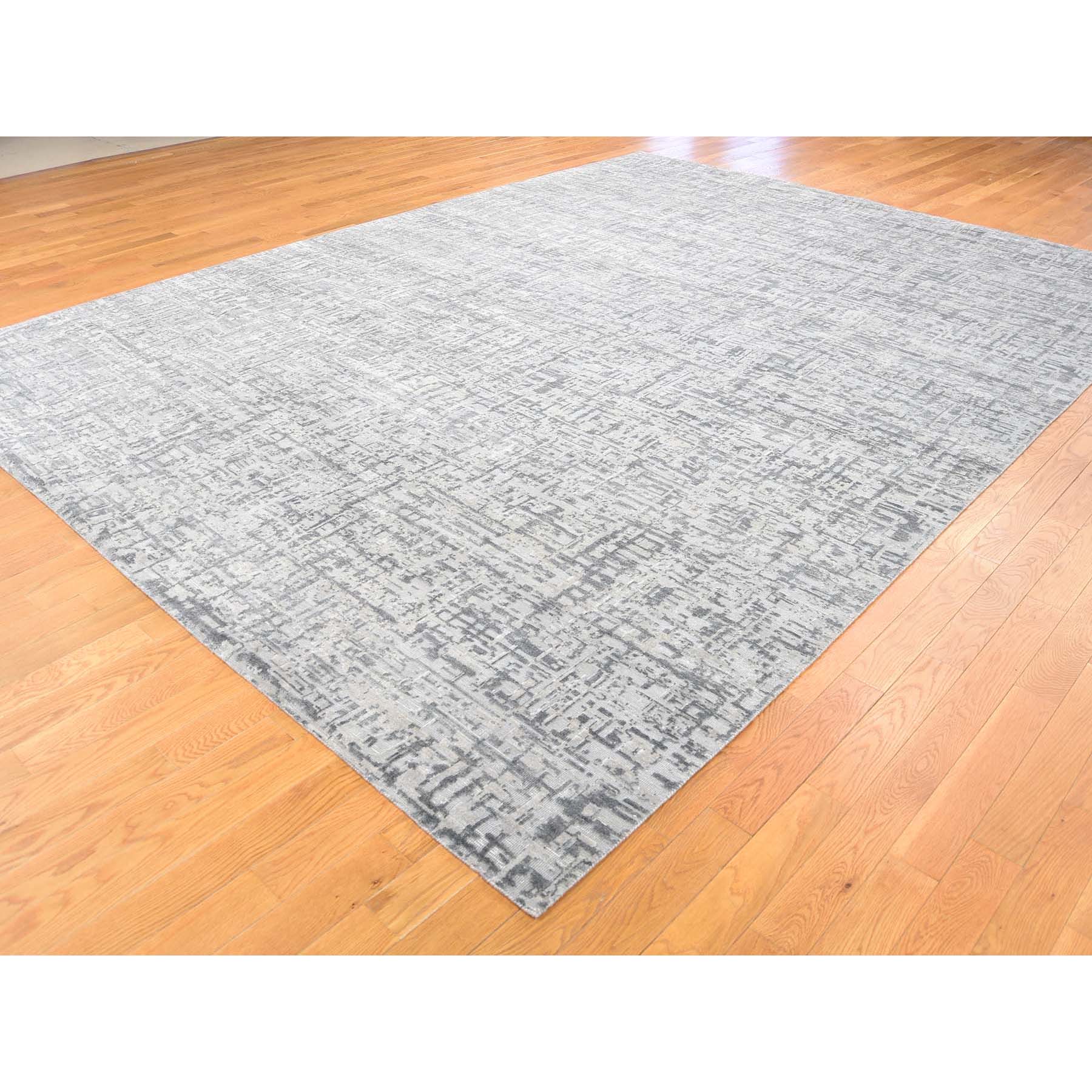 9-2 x12-3  THE MATRIX Pure Silk with Oxidized Wool Tone on Tone Hand-Knotted Rug 