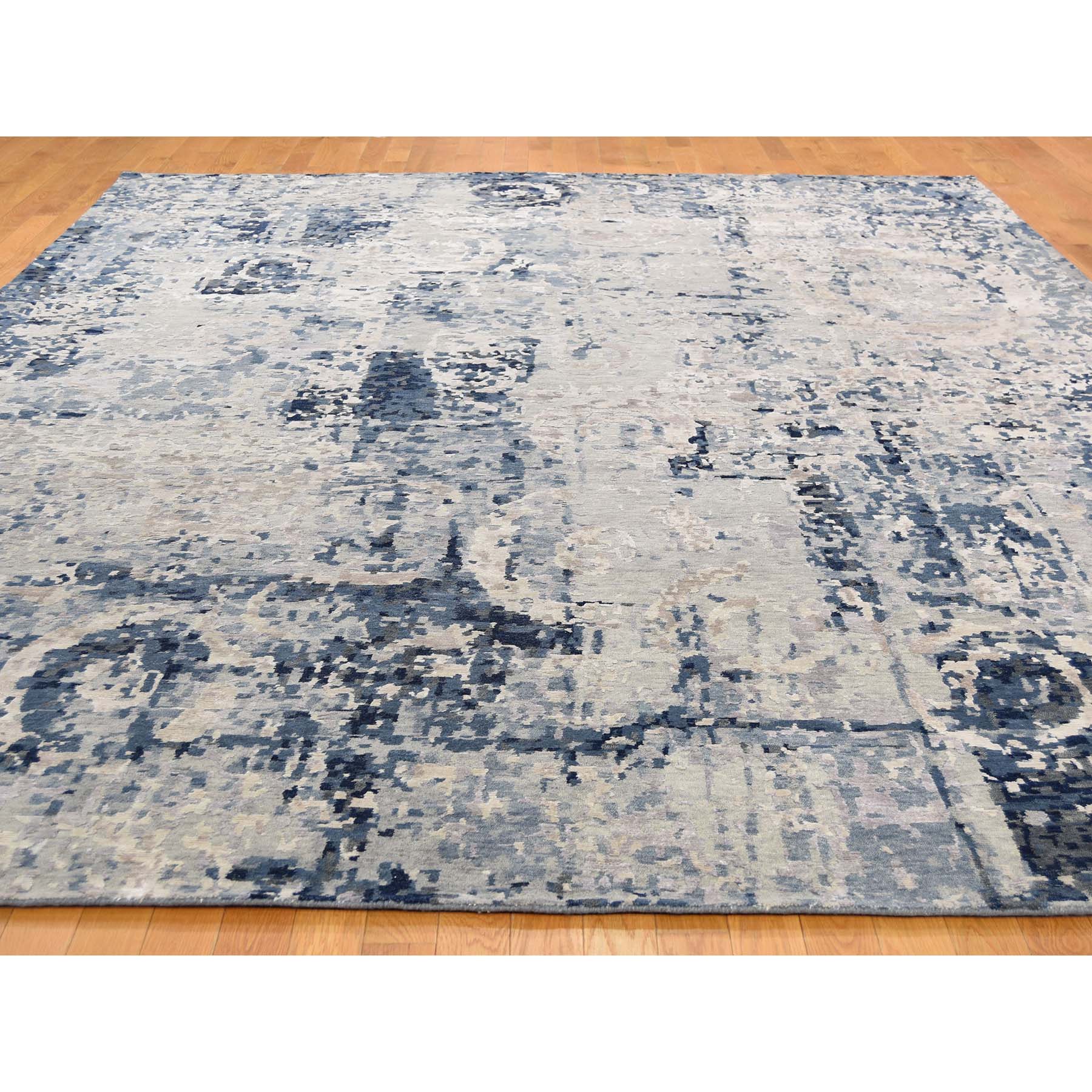 9-3 x12- Hand-Knotted Abstract Design Wool and Silk Hi-Lo Pile Oriental Rug 