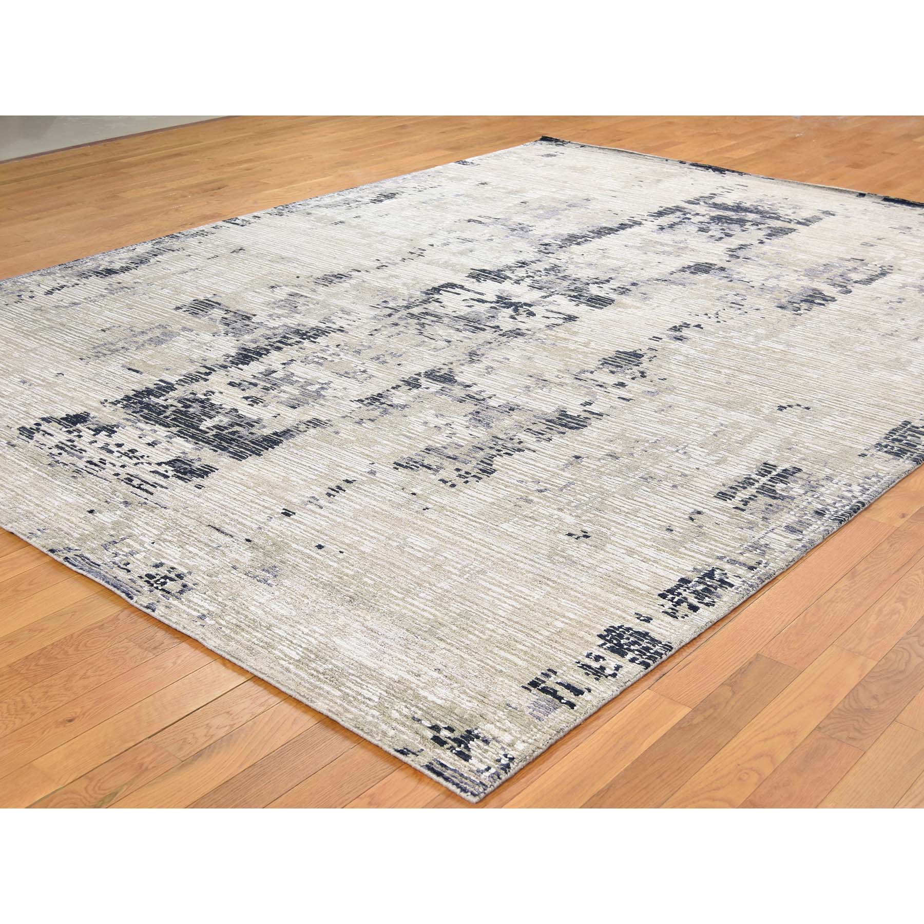 8-10 x11-8  Hand-Knotted Cut and Loop Abstract Design Wool and Silk Oriental Rug 
