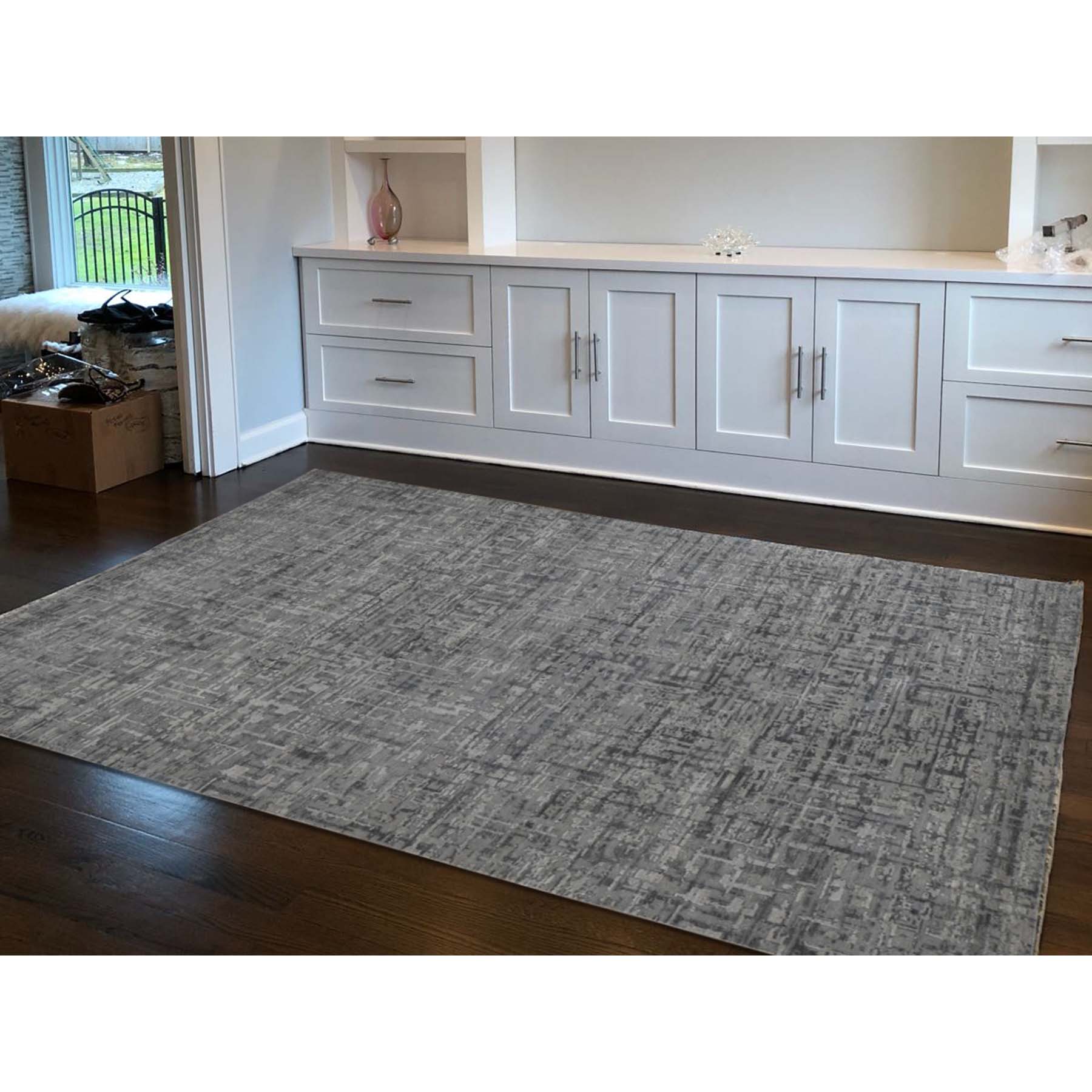 6-2 x9-3  THE MATRIX Pure Silk with Textured Wool Tone on Tone Hand-Knotted Rug 