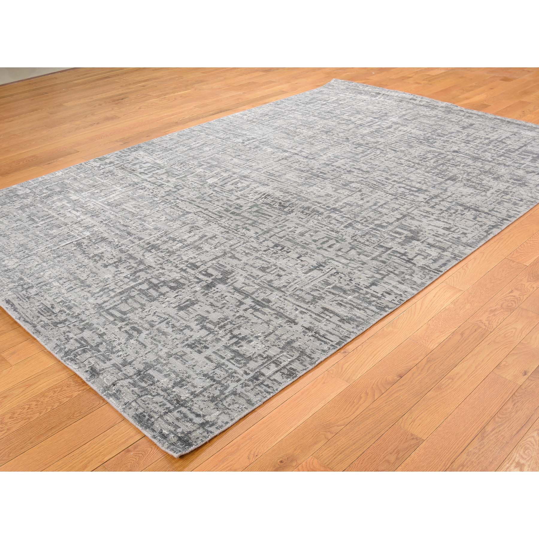 6-2 x9-3  THE MATRIX Pure Silk with Textured Wool Tone on Tone Hand-Knotted Rug 