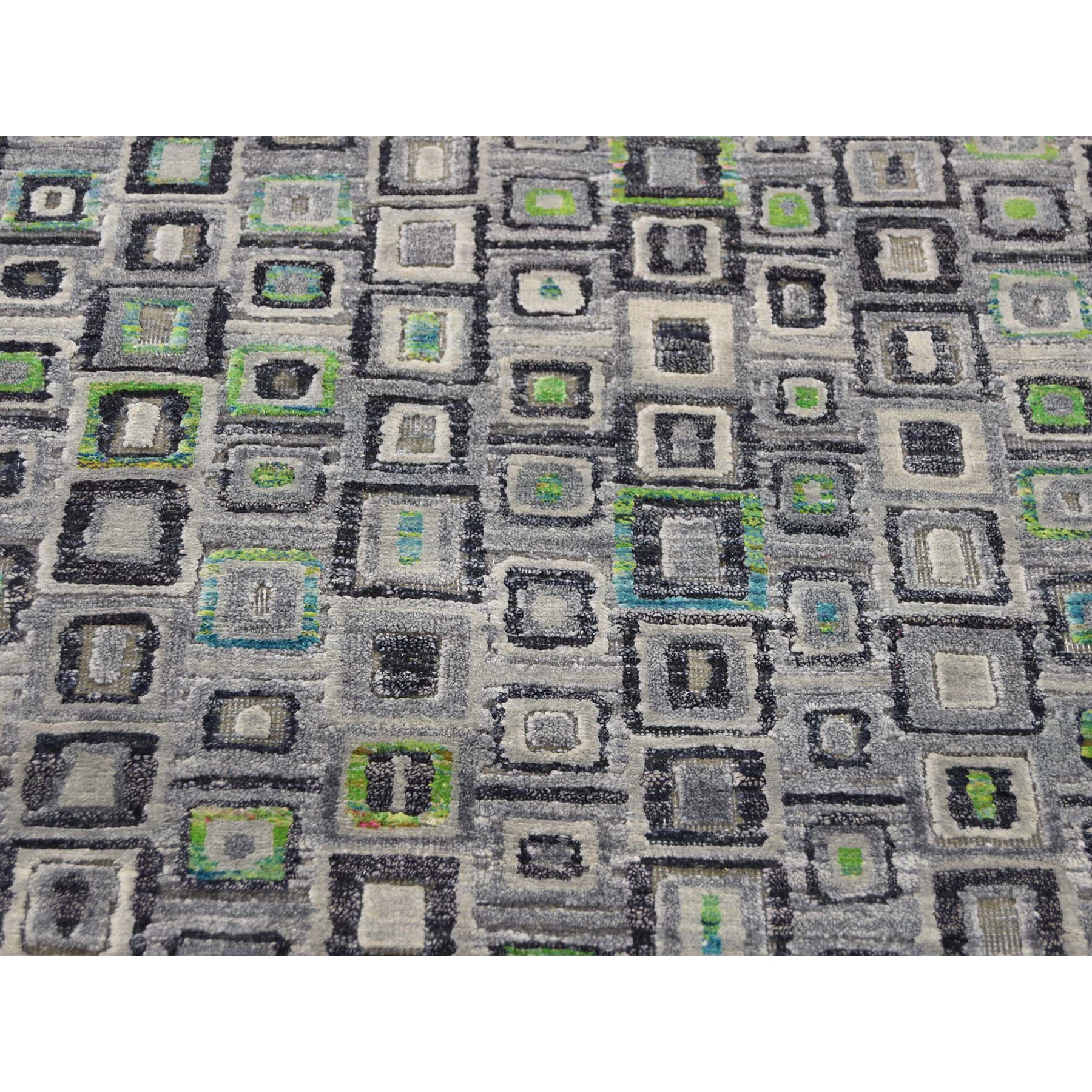 9-x12-3  Sari Silk with Square Design Hand-Knotted Oriental Rug 