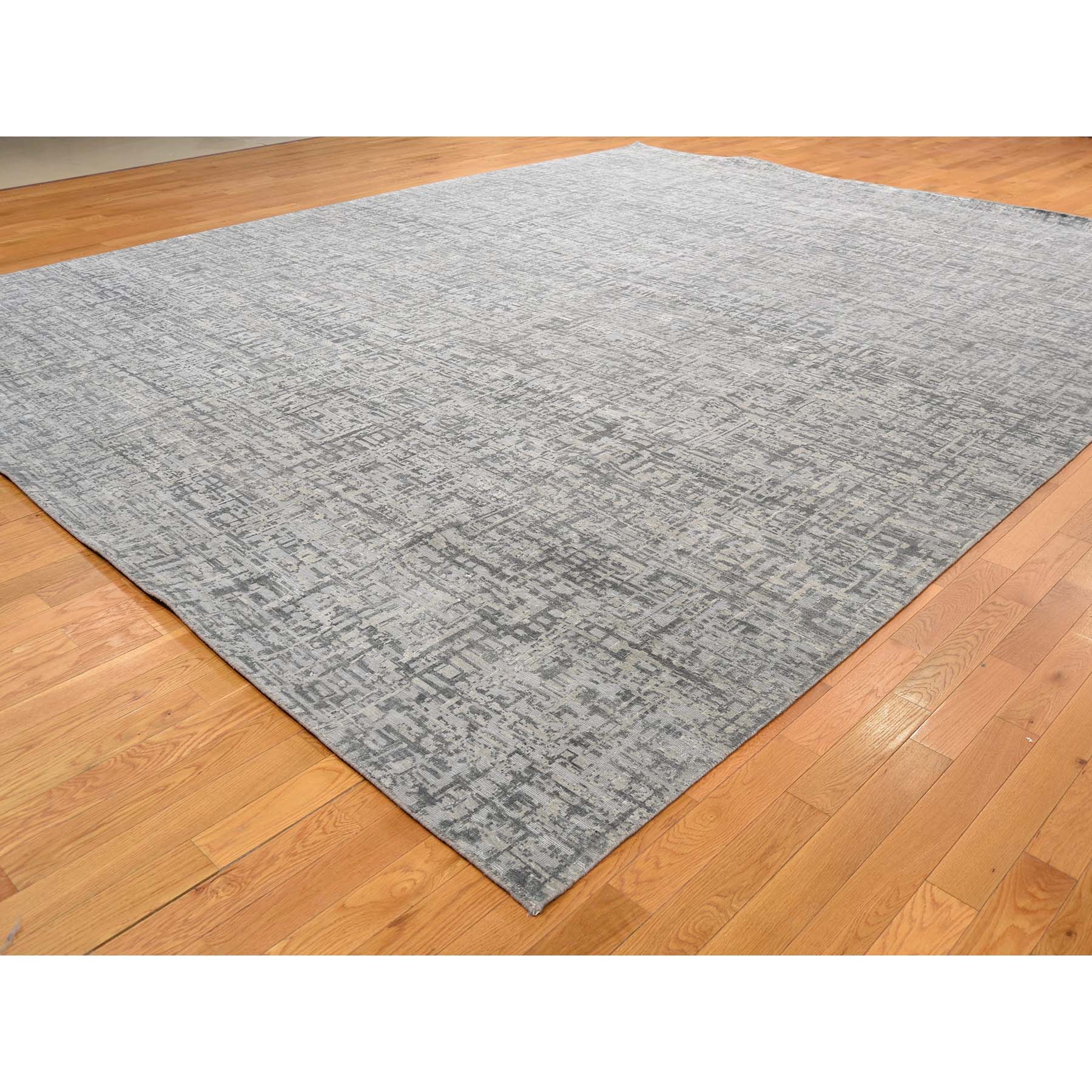 12-1 x15-3  THE MATRIX Pure Silk with Textured Wool Tone on Tone Hand-Knotted Rug 