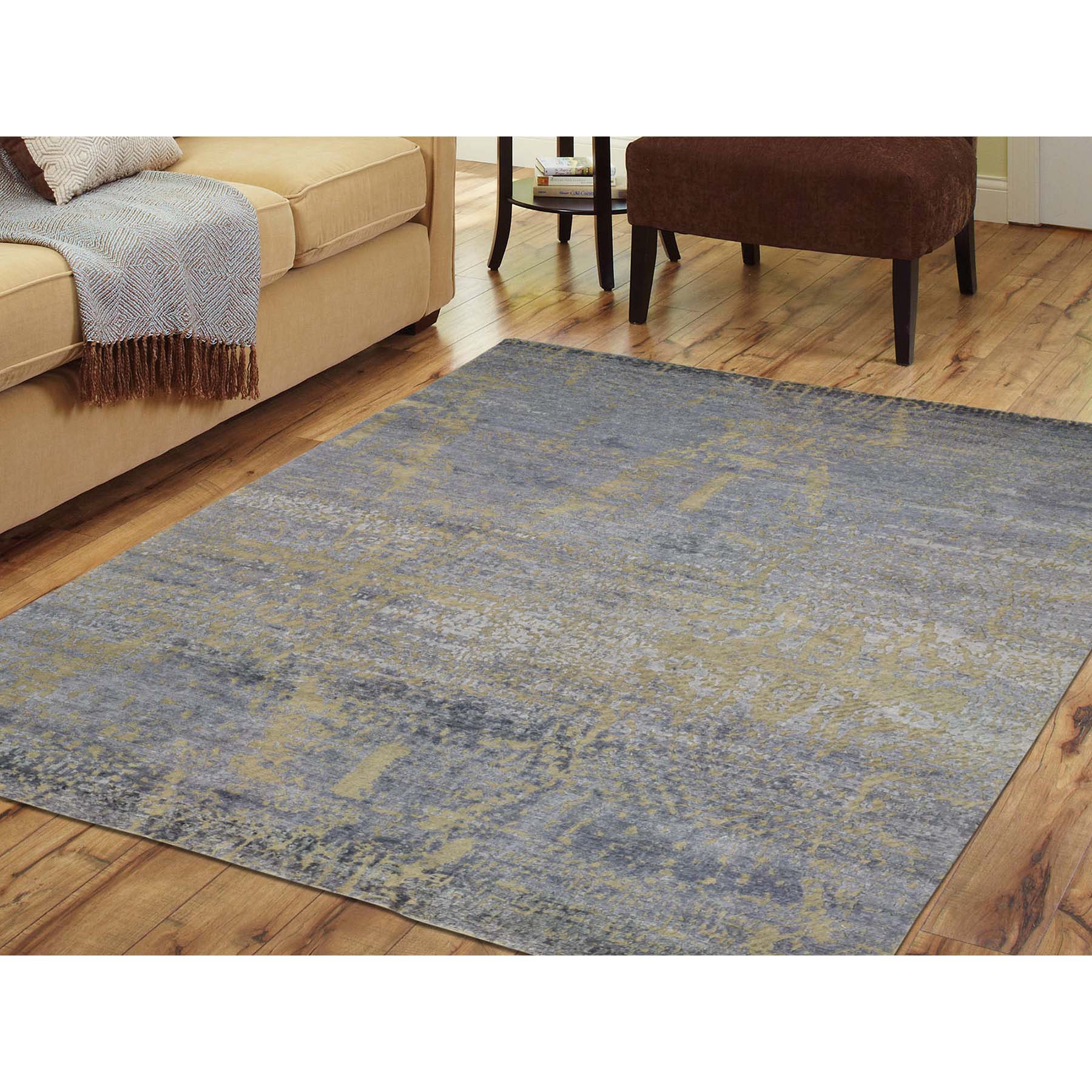 8-x9-7  Hand-Knotted Hi-Lo Pile Wool and Silk Abstract Design Oriental Rug 