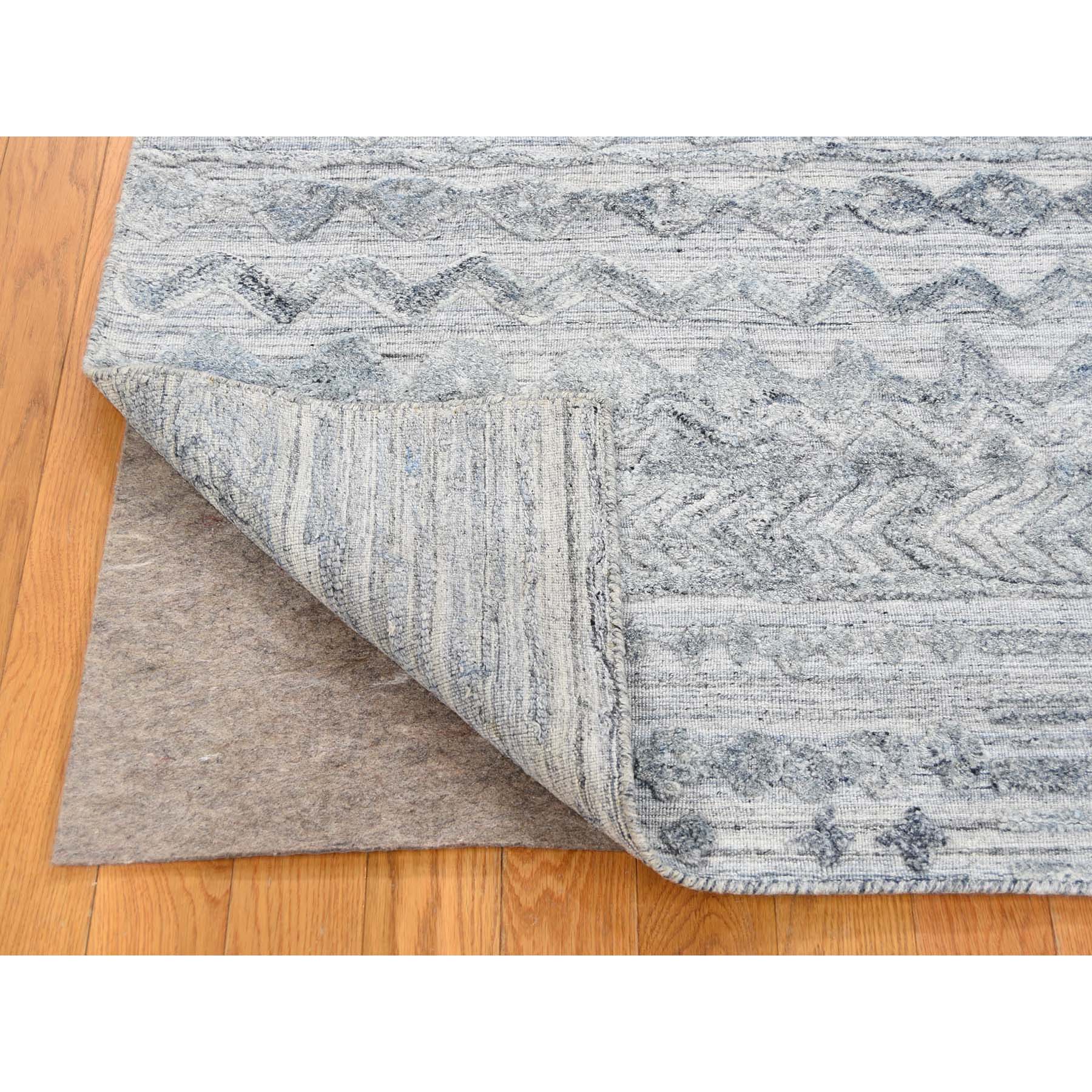 6-2 x9- Hand-Loomed Modern Geometric Design Hi-Lo Pile Wool and Silk Oriental Rug 