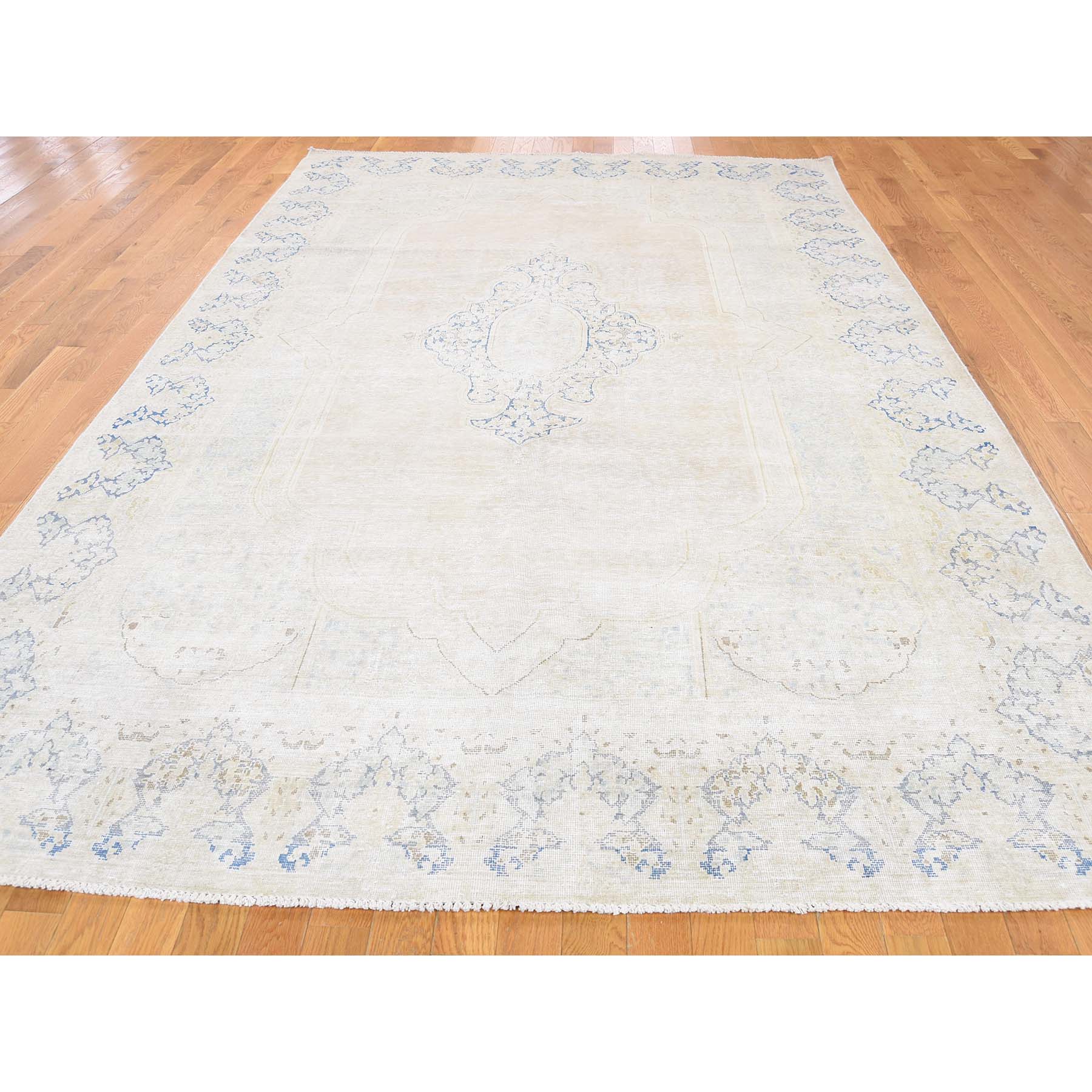 7-x11-4  Hand-Knotted Pure Wool Vintage Kerman White Wash Oriental Rug 