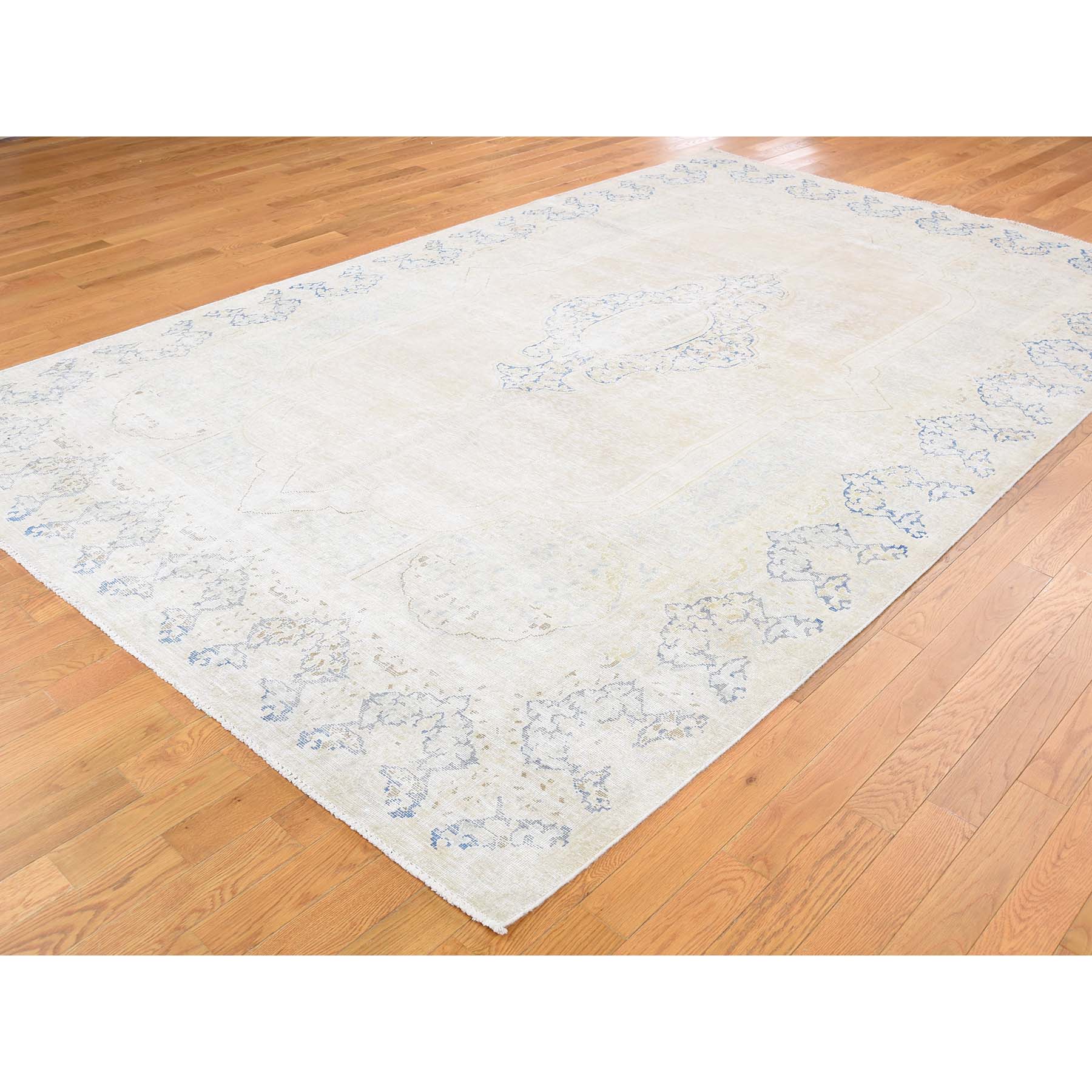 7-x11-4  Hand-Knotted Pure Wool Vintage Kerman White Wash Oriental Rug 